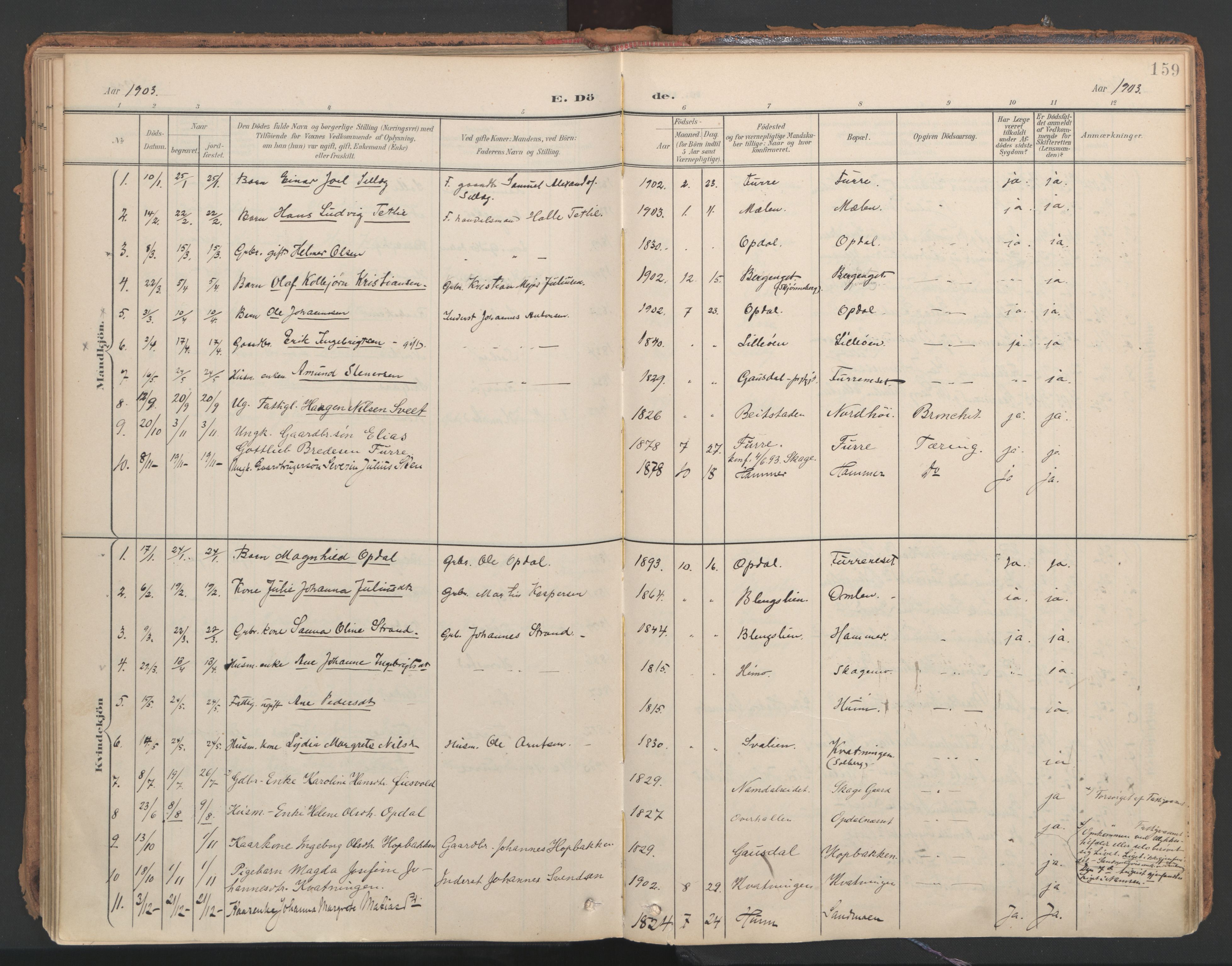 Ministerialprotokoller, klokkerbøker og fødselsregistre - Nord-Trøndelag, AV/SAT-A-1458/766/L0564: Parish register (official) no. 767A02, 1900-1932, p. 159