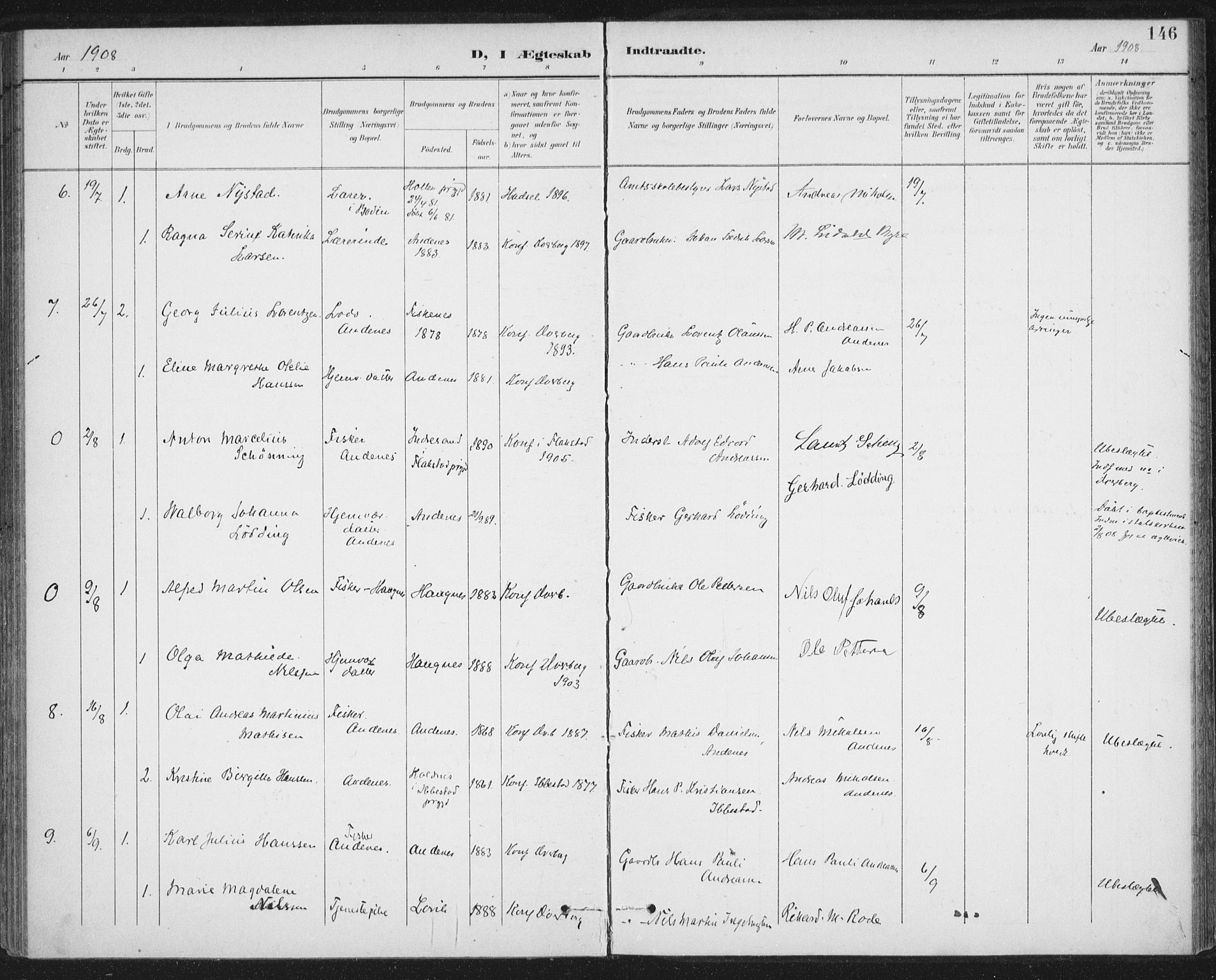 Ministerialprotokoller, klokkerbøker og fødselsregistre - Nordland, SAT/A-1459/899/L1437: Parish register (official) no. 899A05, 1897-1908, p. 146