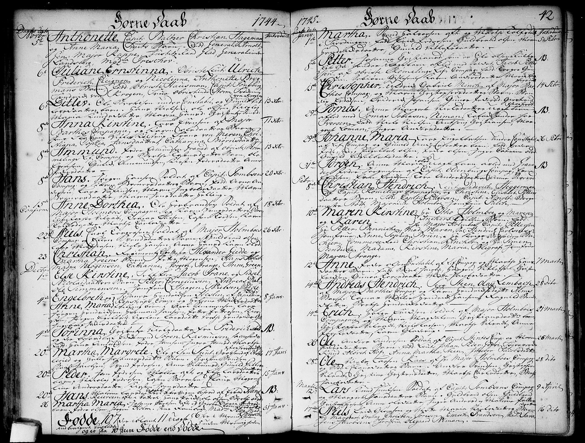 Garnisonsmenigheten Kirkebøker, SAO/A-10846/F/Fa/L0001: Parish register (official) no. 1, 1734-1756, p. 42