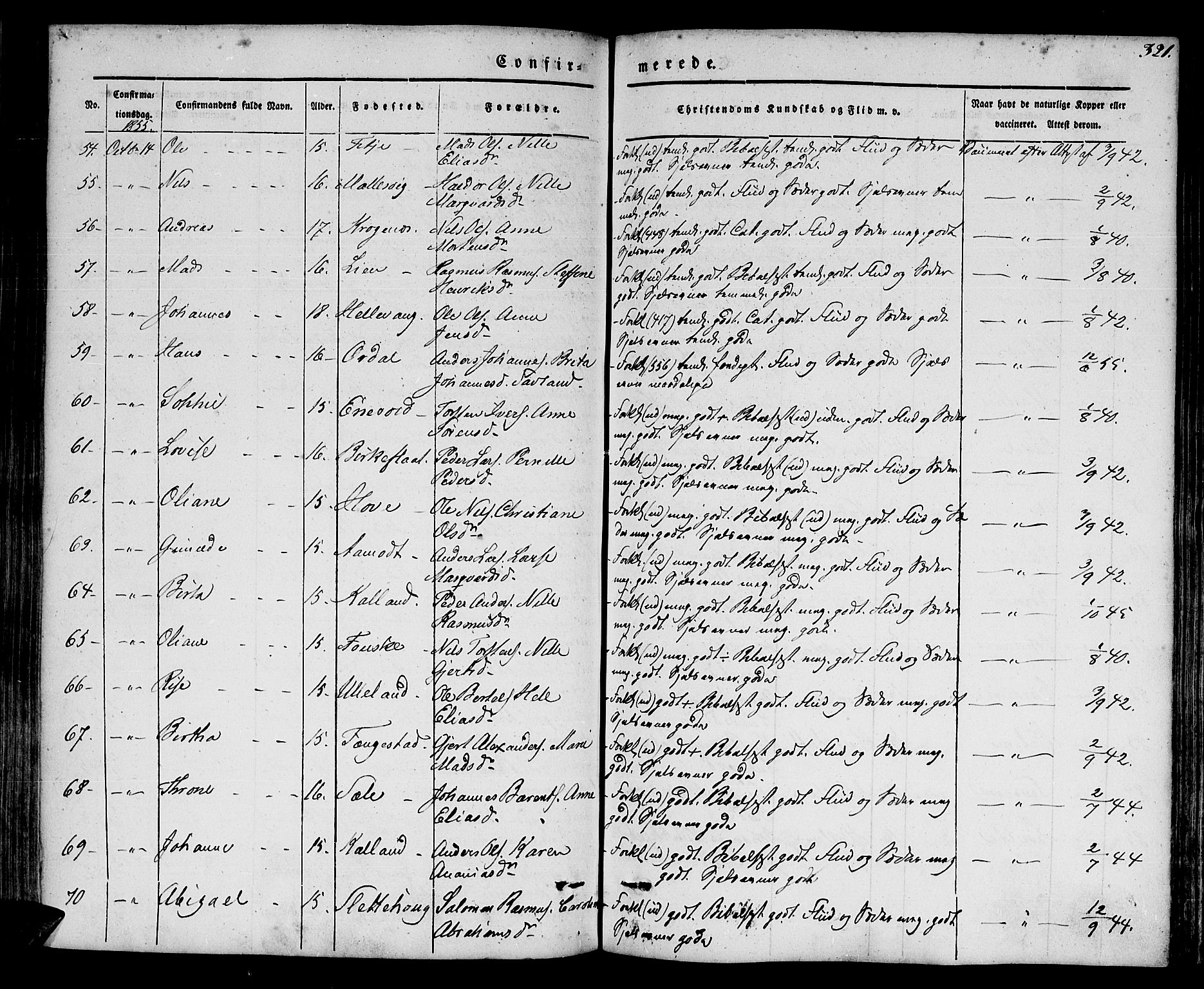 Førde sokneprestembete, SAB/A-79901/H/Haa/Haaa/L0007: Parish register (official) no. A 7, 1843-1860, p. 321