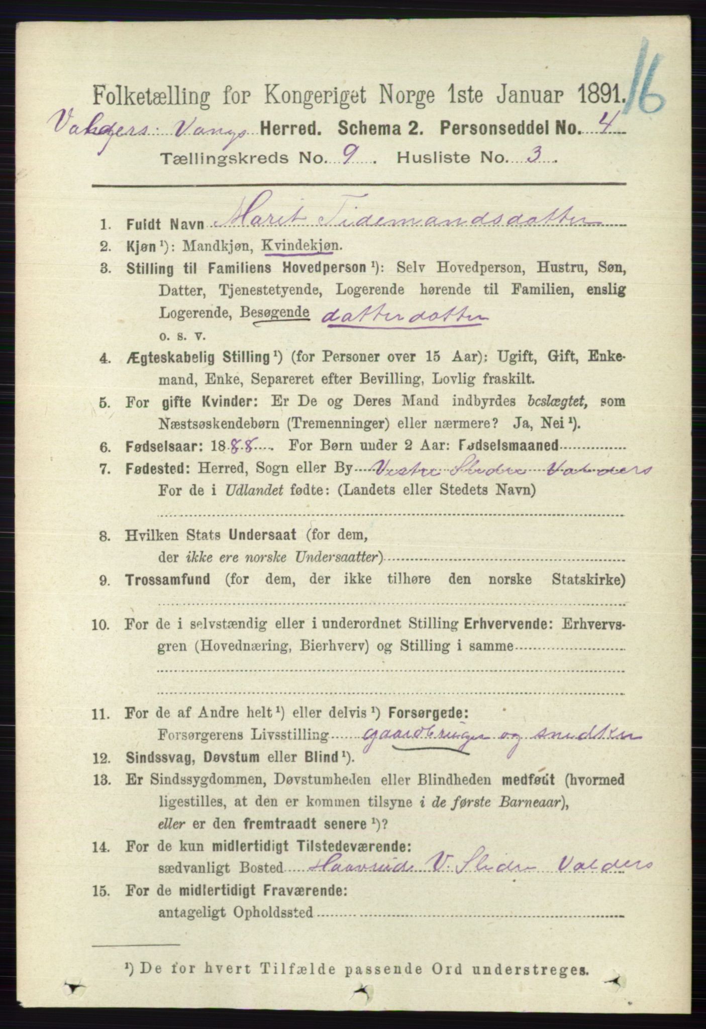 RA, 1891 census for 0545 Vang, 1891, p. 1966