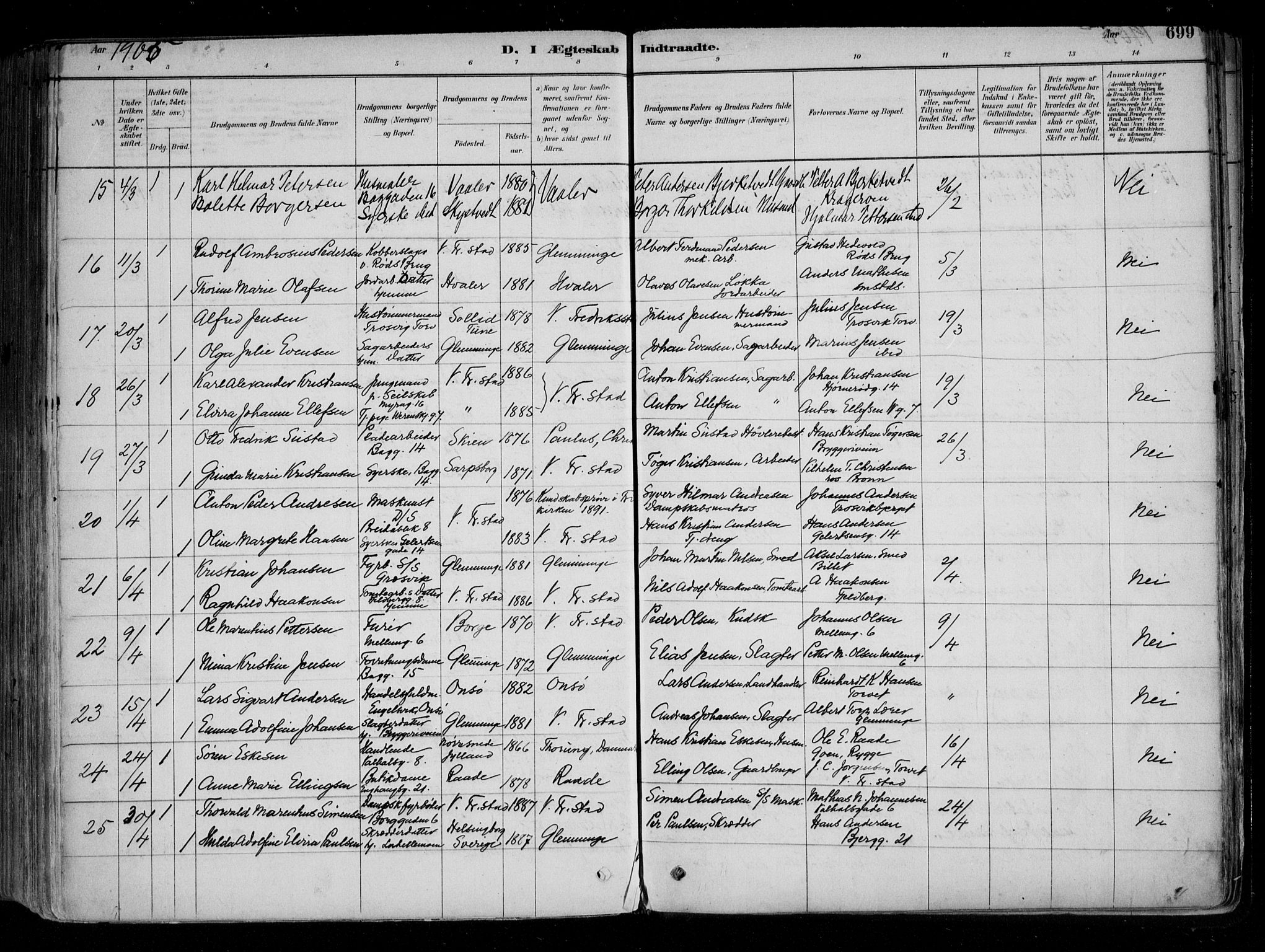 Fredrikstad domkirkes prestekontor Kirkebøker, SAO/A-10906/F/Fa/L0004: Parish register (official) no. 4, 1878-1907, p. 699
