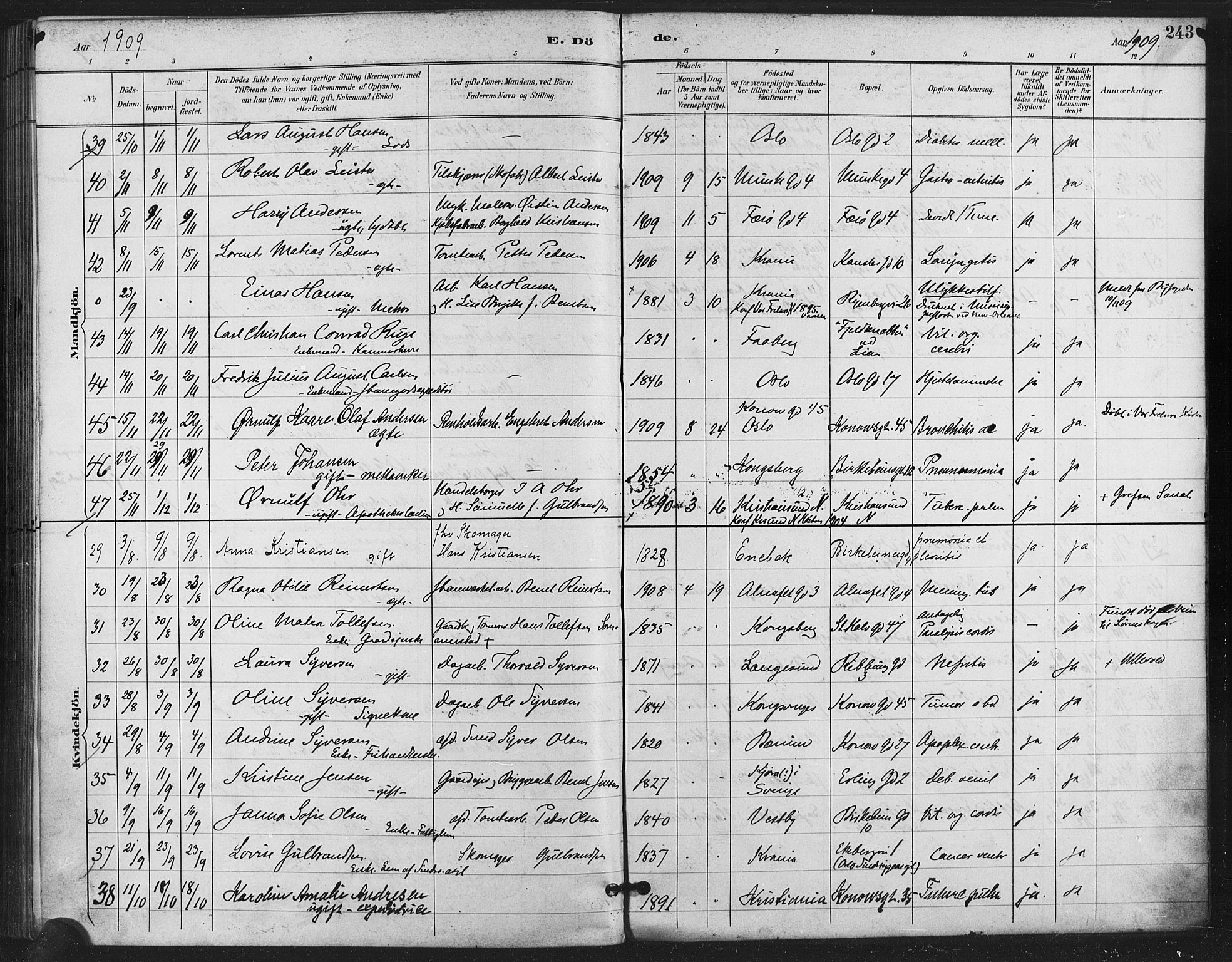 Gamlebyen prestekontor Kirkebøker, SAO/A-10884/F/Fa/L0009: Parish register (official) no. 9, 1888-1909, p. 243