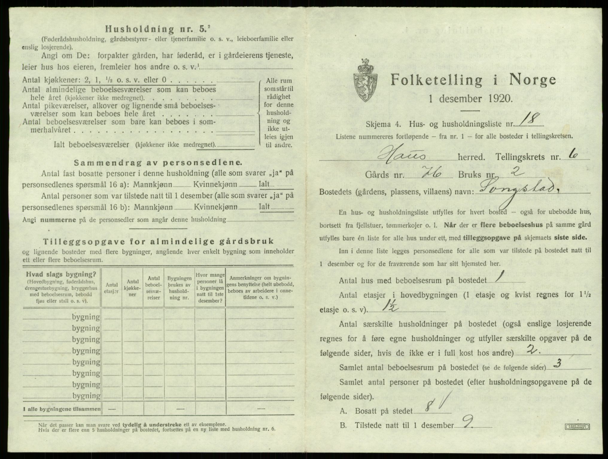 SAB, 1920 census for Haus, 1920, p. 418