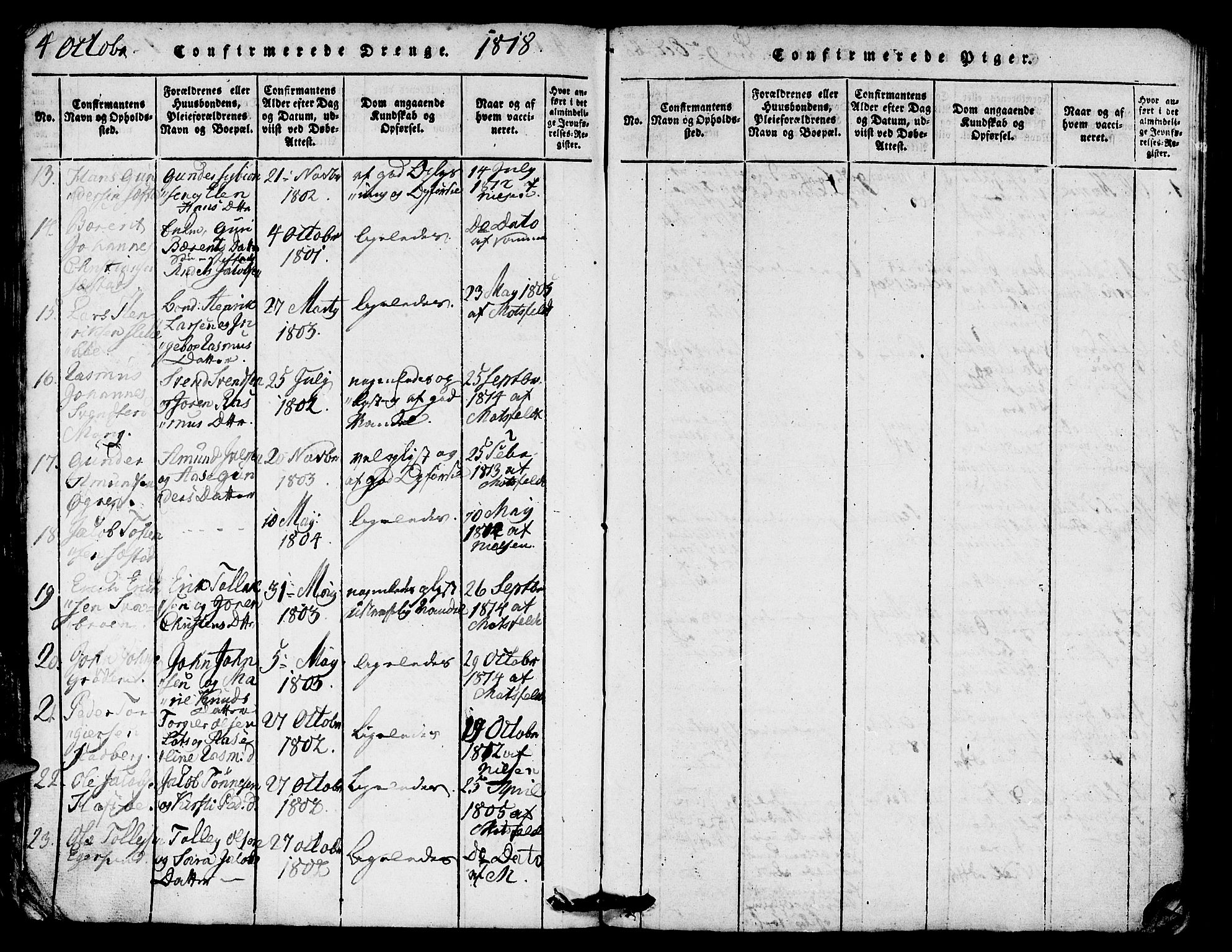 Eigersund sokneprestkontor, AV/SAST-A-101807/S08/L0007: Parish register (official) no. A 7, 1815-1827