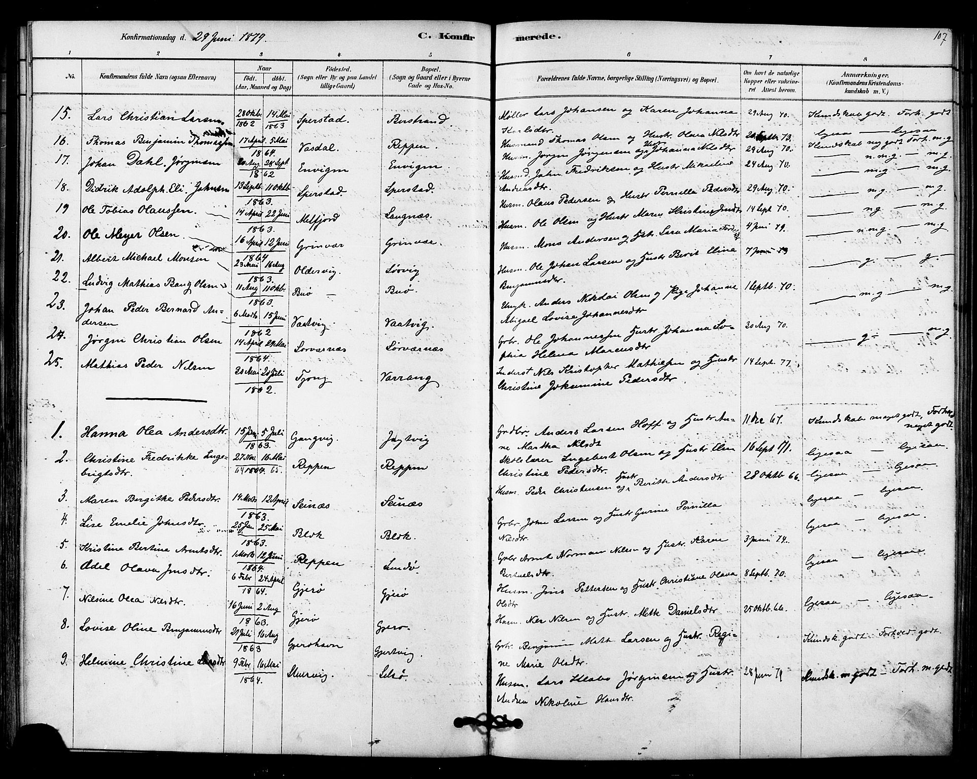 Ministerialprotokoller, klokkerbøker og fødselsregistre - Nordland, AV/SAT-A-1459/841/L0609: Parish register (official) no. 841A12, 1878-1901, p. 107