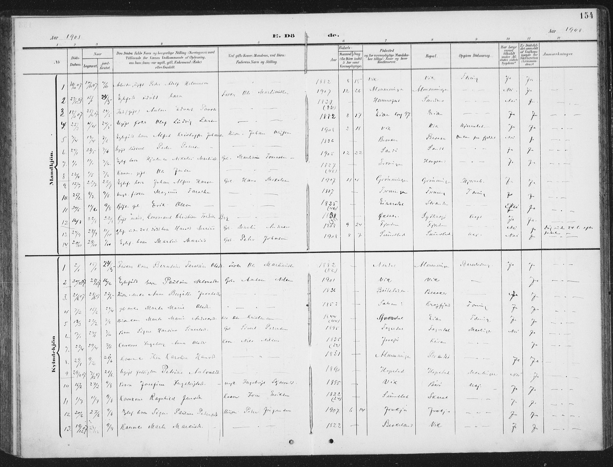 Ministerialprotokoller, klokkerbøker og fødselsregistre - Sør-Trøndelag, SAT/A-1456/657/L0709: Parish register (official) no. 657A10, 1905-1919, p. 154