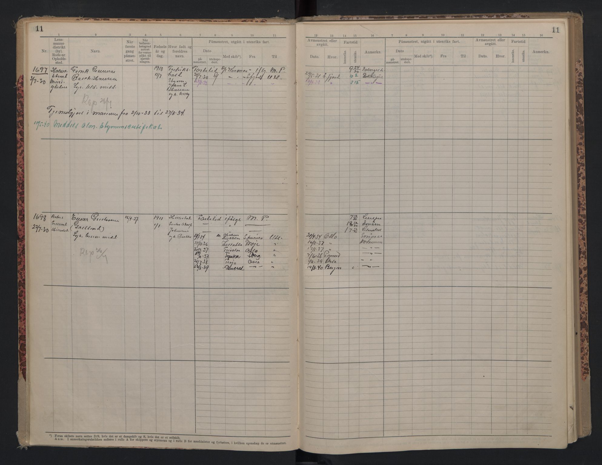 Holmestrand innrulleringskontor, AV/SAKO-A-1151/F/Fc/L0007: Hovedrulle, 1929-1946, p. 11