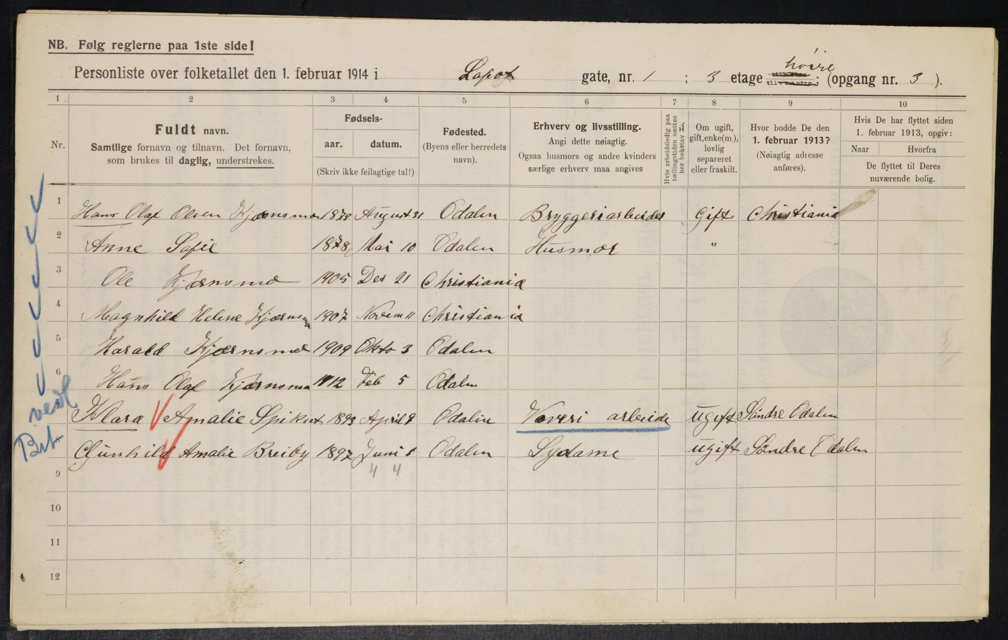 OBA, Municipal Census 1914 for Kristiania, 1914, p. 58281