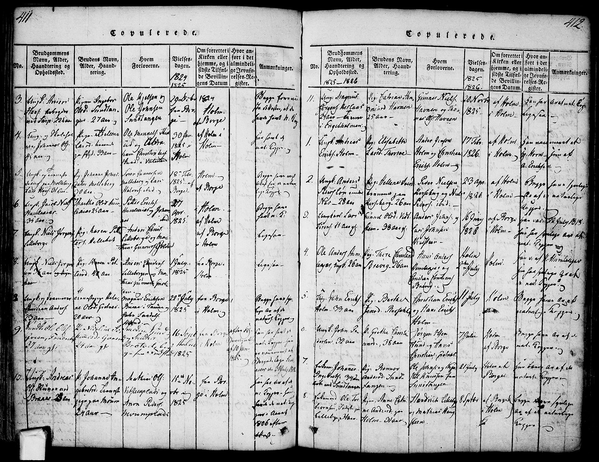 Borge prestekontor Kirkebøker, AV/SAO-A-10903/F/Fa/L0003: Parish register (official) no. I 3, 1815-1836, p. 411-412