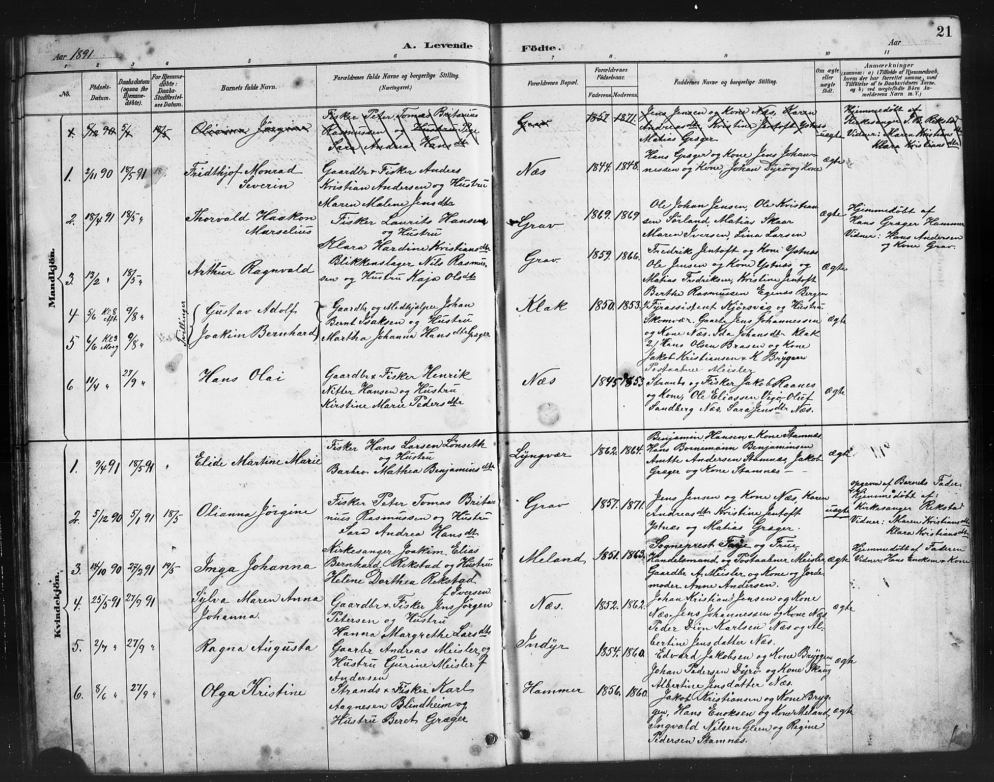 Ministerialprotokoller, klokkerbøker og fødselsregistre - Nordland, AV/SAT-A-1459/808/L0131: Parish register (copy) no. 808C02, 1879-1919, p. 21