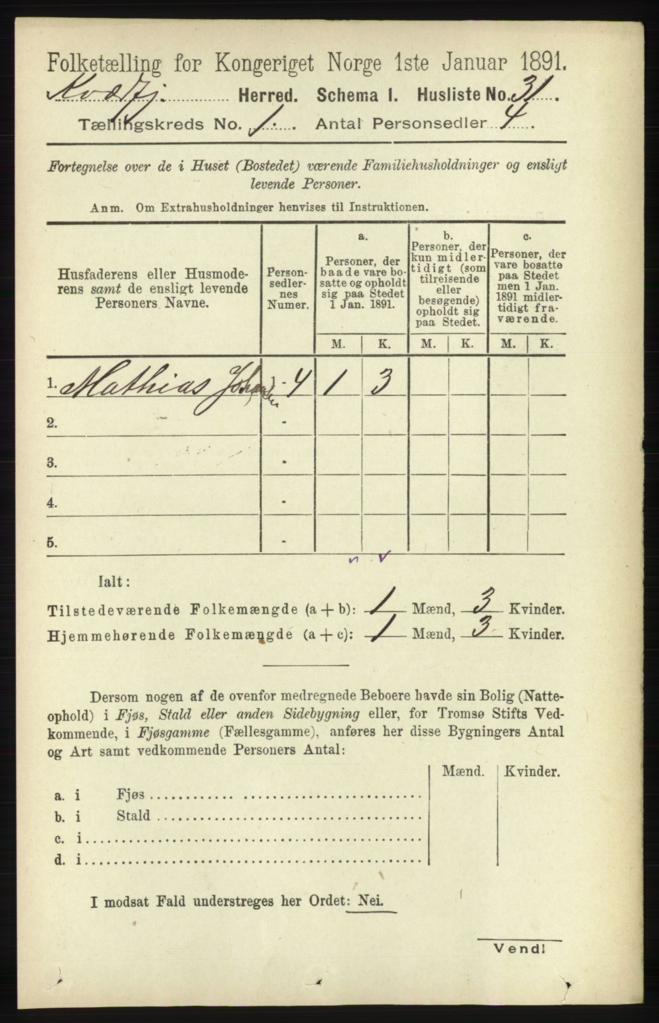 RA, 1891 census for 1911 Kvæfjord, 1891, p. 51