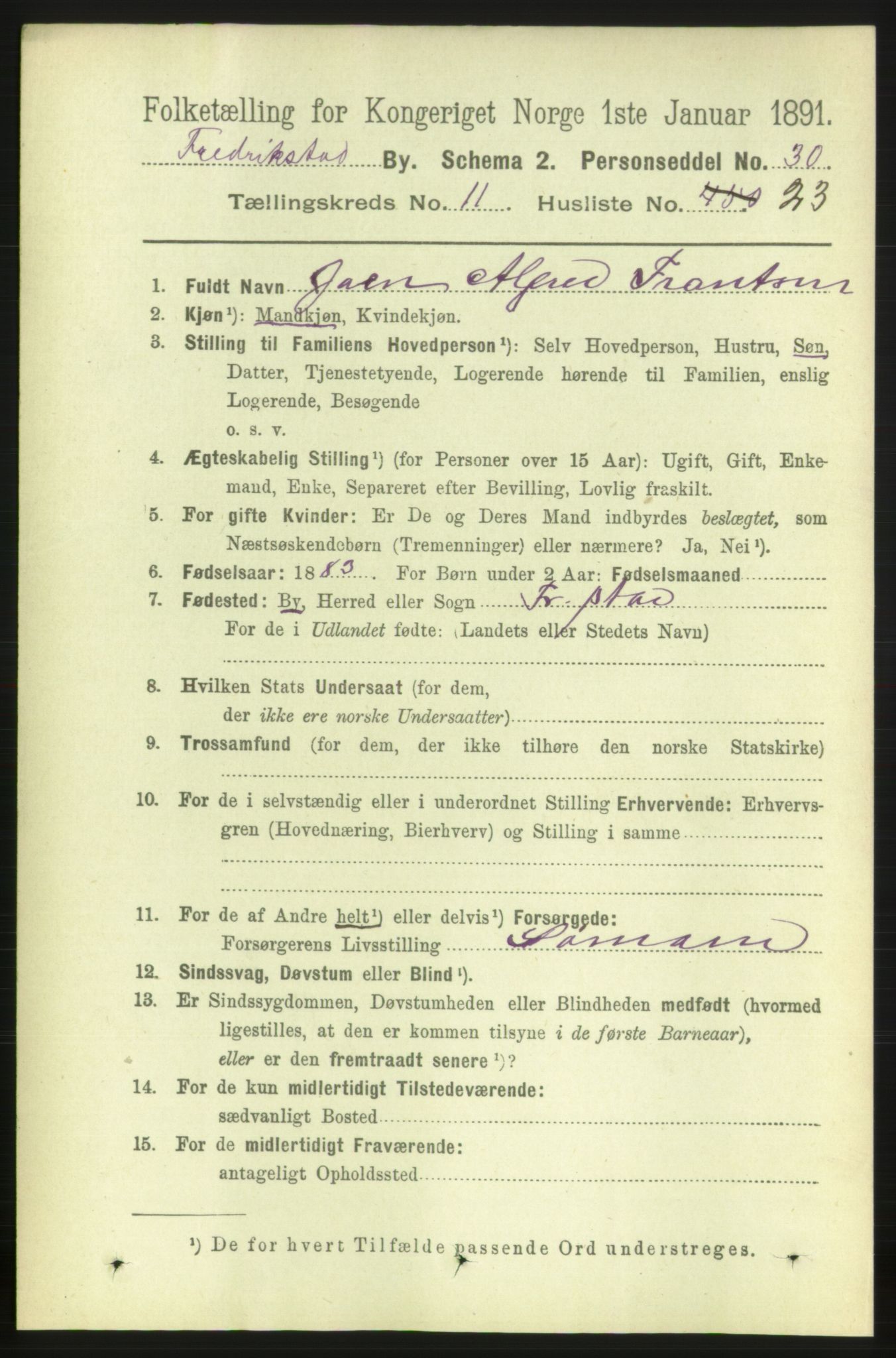 RA, 1891 census for 0103 Fredrikstad, 1891, p. 12816