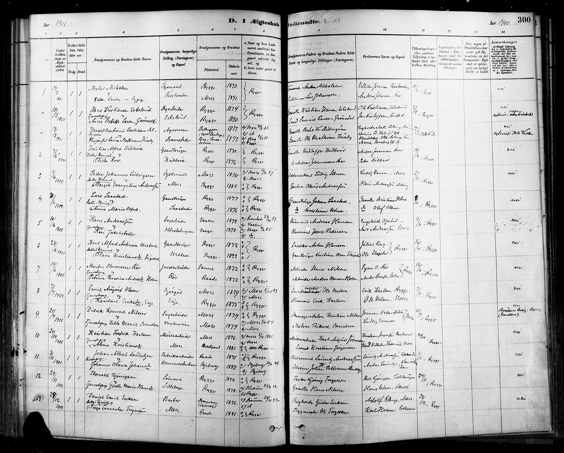 Rygge prestekontor Kirkebøker, SAO/A-10084b/F/Fa/L0007: Parish register (official) no. 7, 1878-1904, p. 300