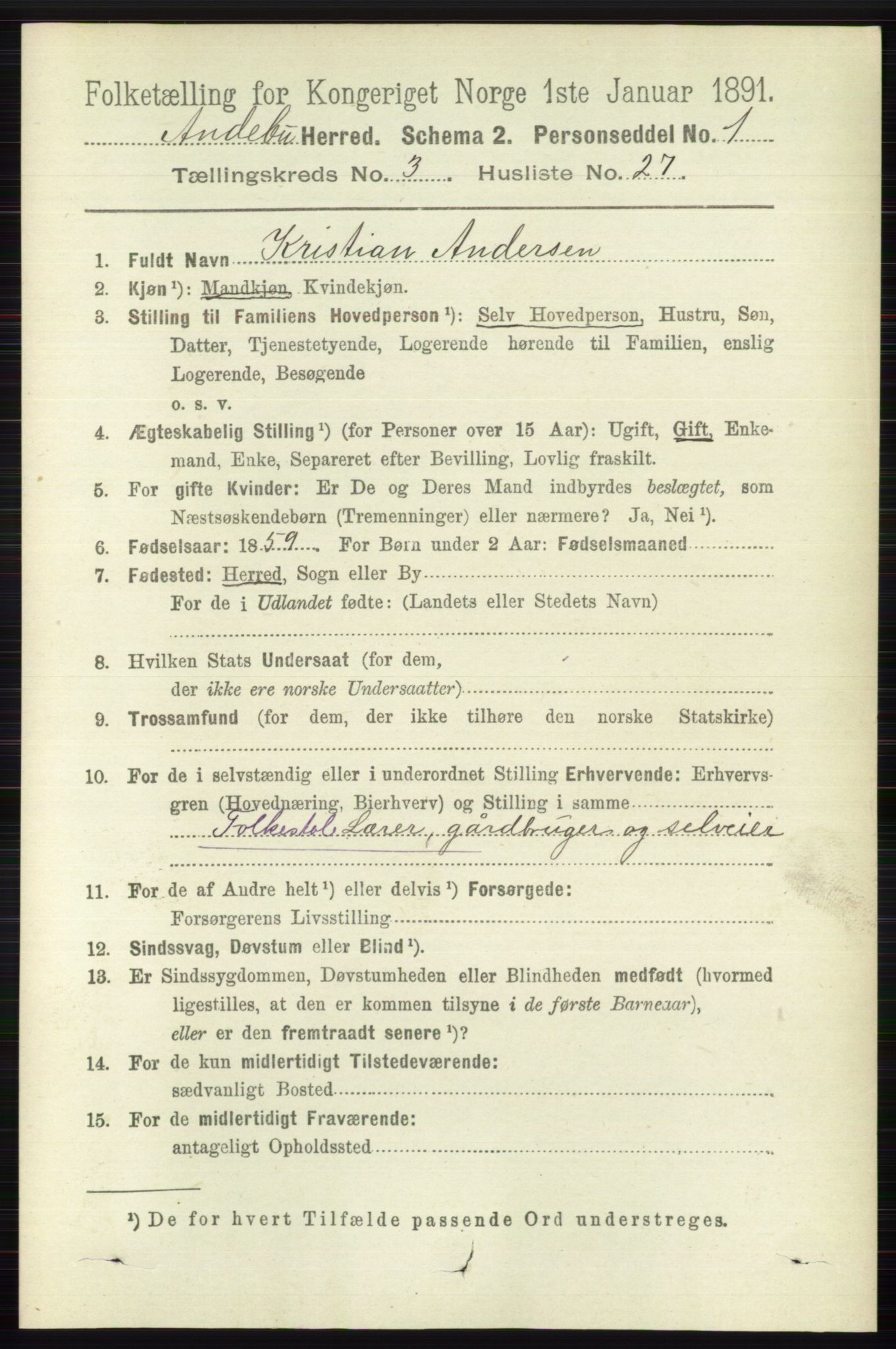 RA, 1891 census for 0719 Andebu, 1891, p. 1646