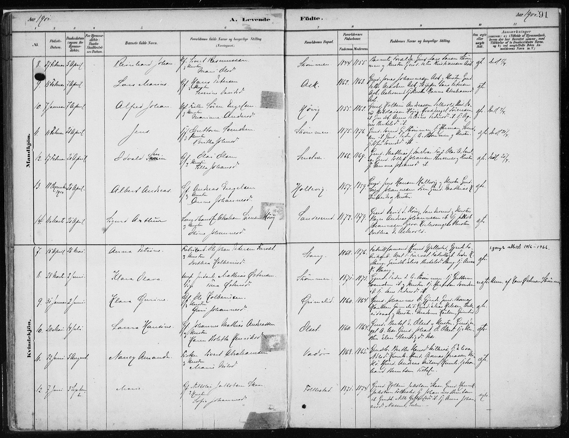 Askvoll sokneprestembete, AV/SAB-A-79501/H/Haa/Haab/L0002: Parish register (official) no. B 2, 1879-1909, p. 91