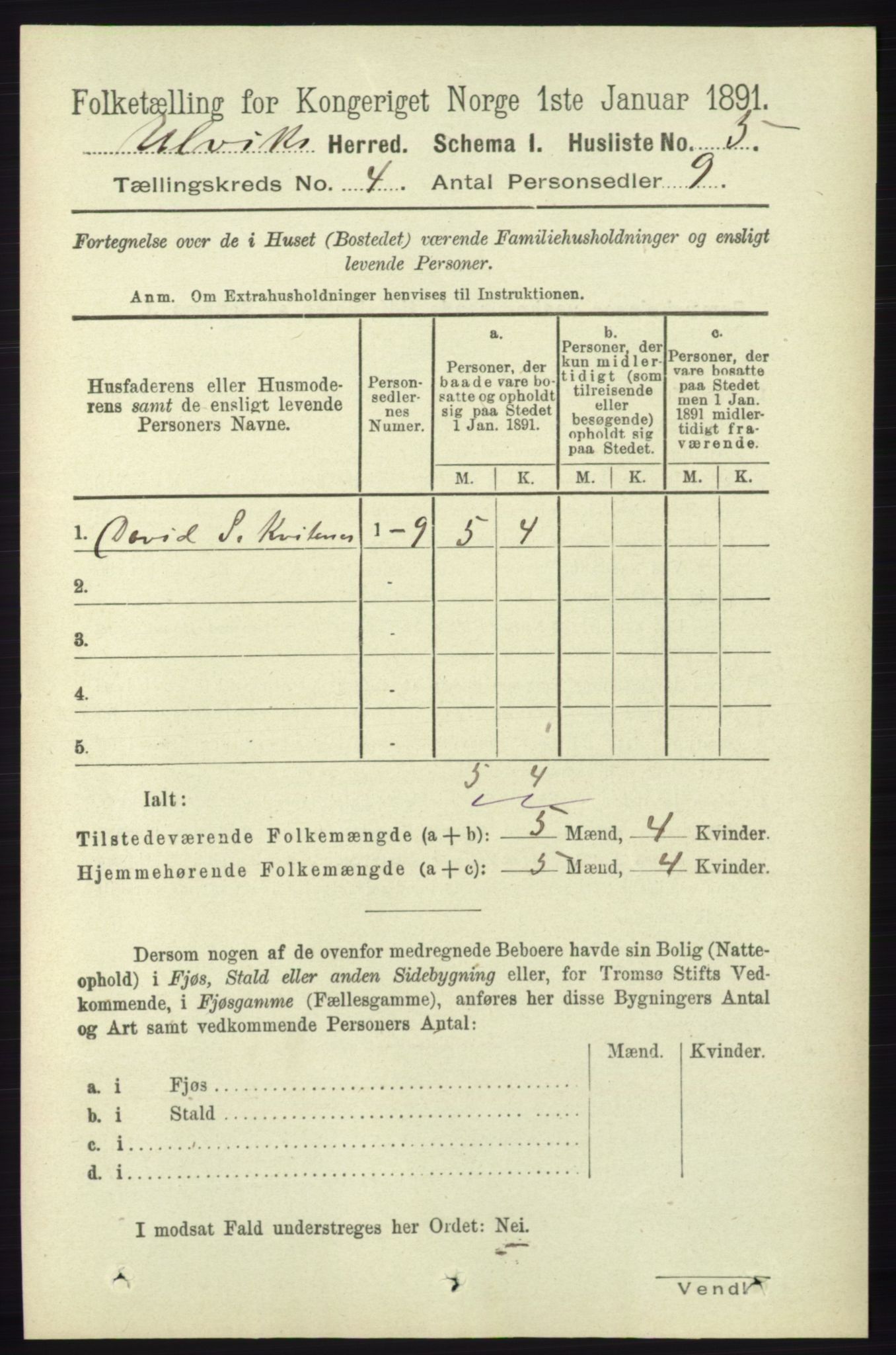 RA, 1891 census for 1233 Ulvik, 1891, p. 435