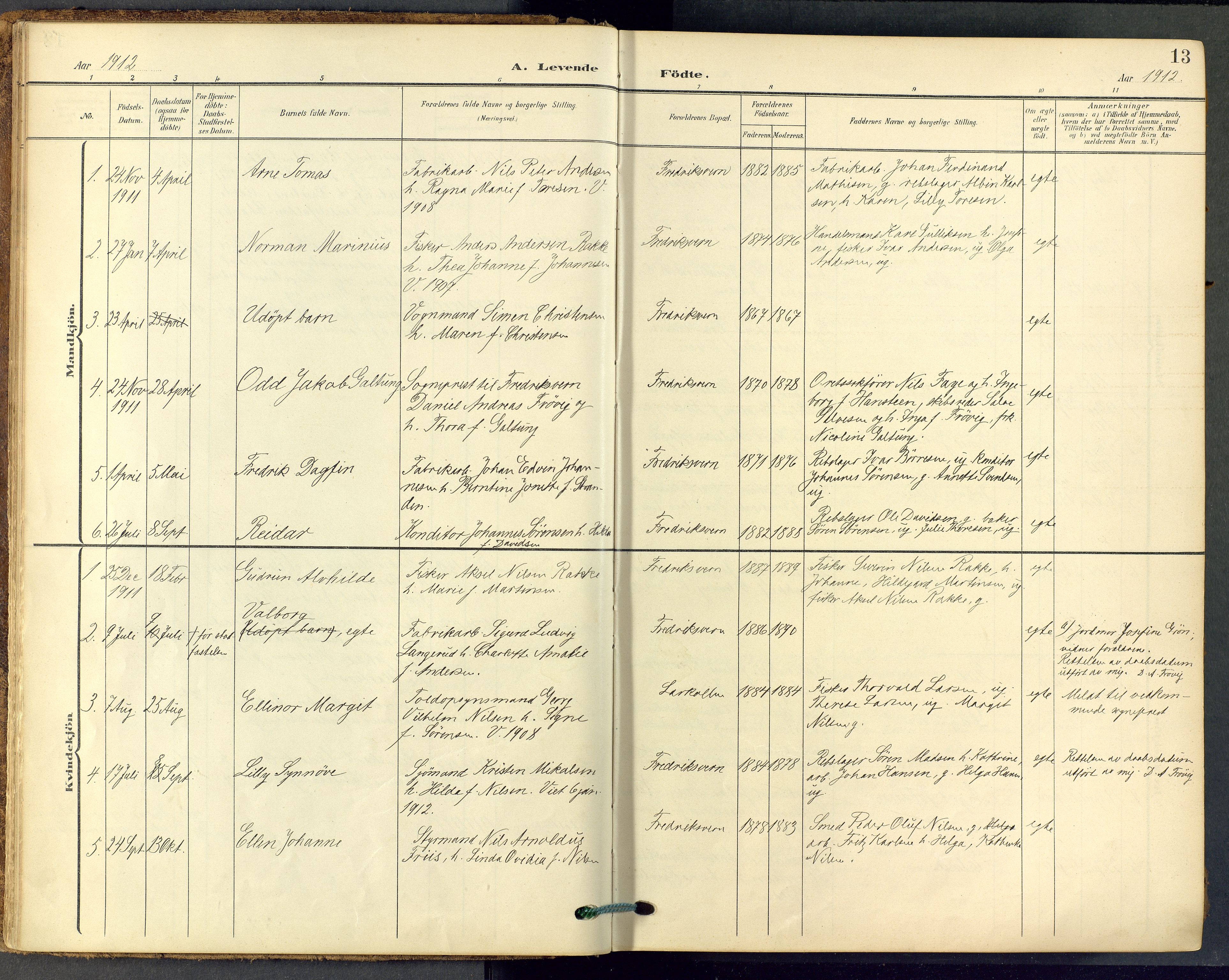 Stavern kirkebøker, SAKO/A-318/F/Fa/L0009: Parish register (official) no. 9, 1906-1955, p. 13