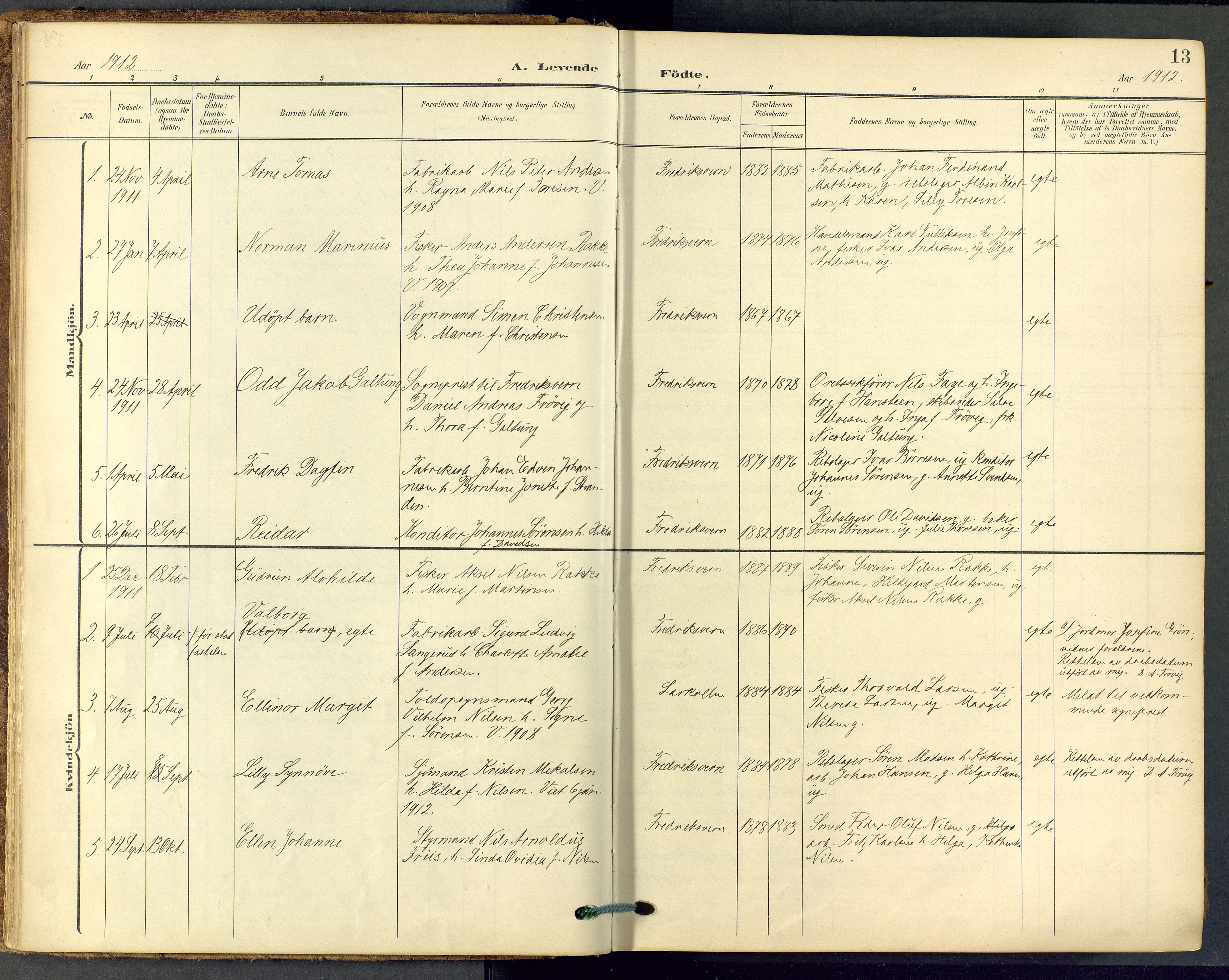Stavern kirkebøker, AV/SAKO-A-318/F/Fa/L0009: Parish register (official) no. 9, 1906-1955, p. 13