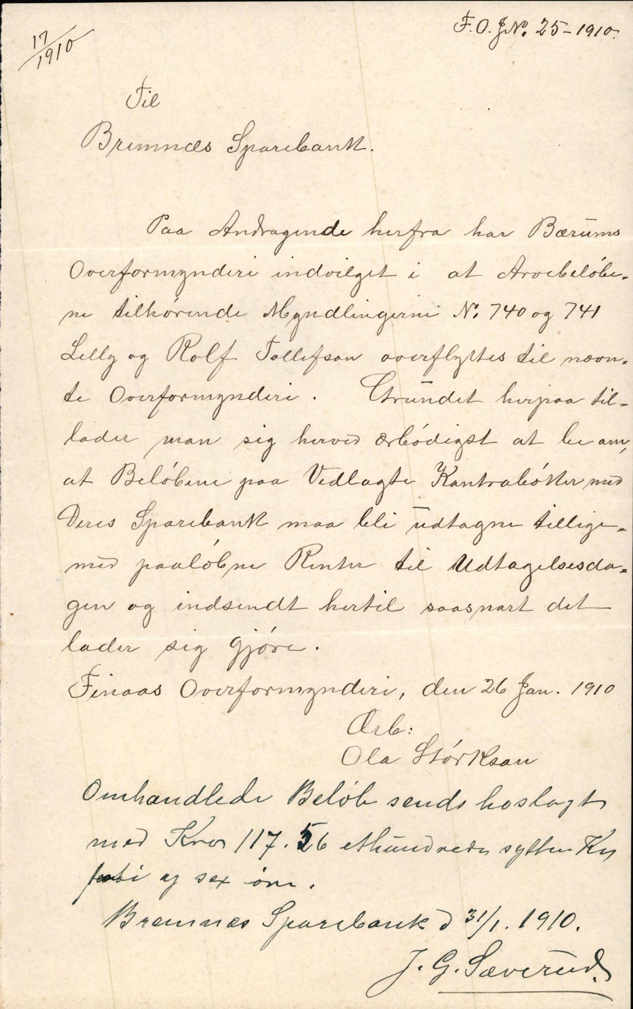 Finnaas kommune. Overformynderiet, IKAH/1218a-812/D/Da/Daa/L0002/0004: Kronologisk ordna korrespondanse / Kronologisk ordna korrespondanse, 1910-1913, p. 10