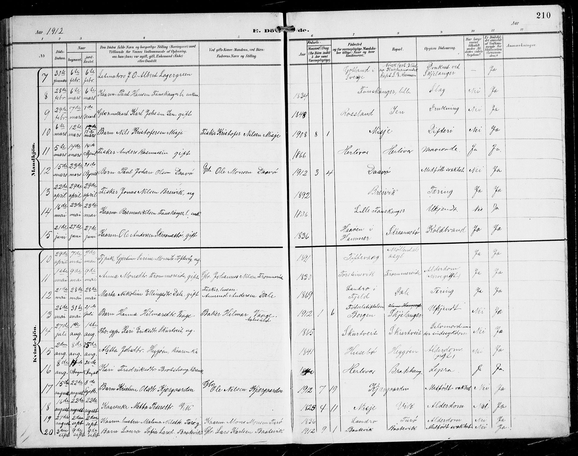 Herdla Sokneprestembete, SAB/A-75701/H/Hab: Parish register (copy) no. C 1, 1900-1913, p. 210