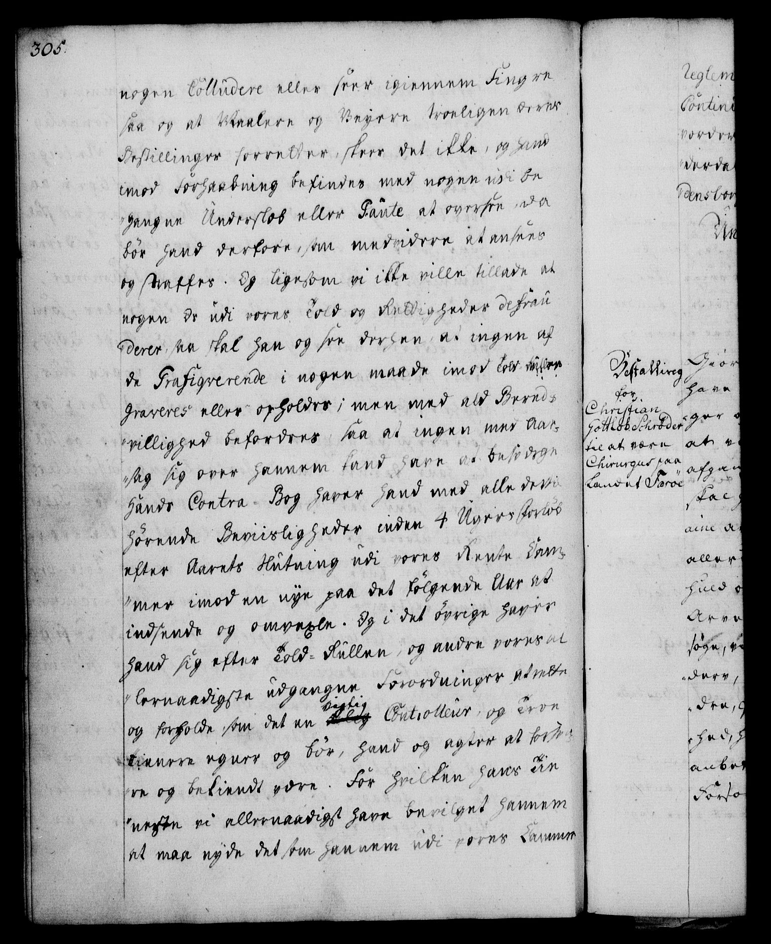 Rentekammeret, Kammerkanselliet, RA/EA-3111/G/Gg/Gge/L0003: Norsk bestallingsprotokoll med register (merket RK 53.27), 1745-1761, p. 305