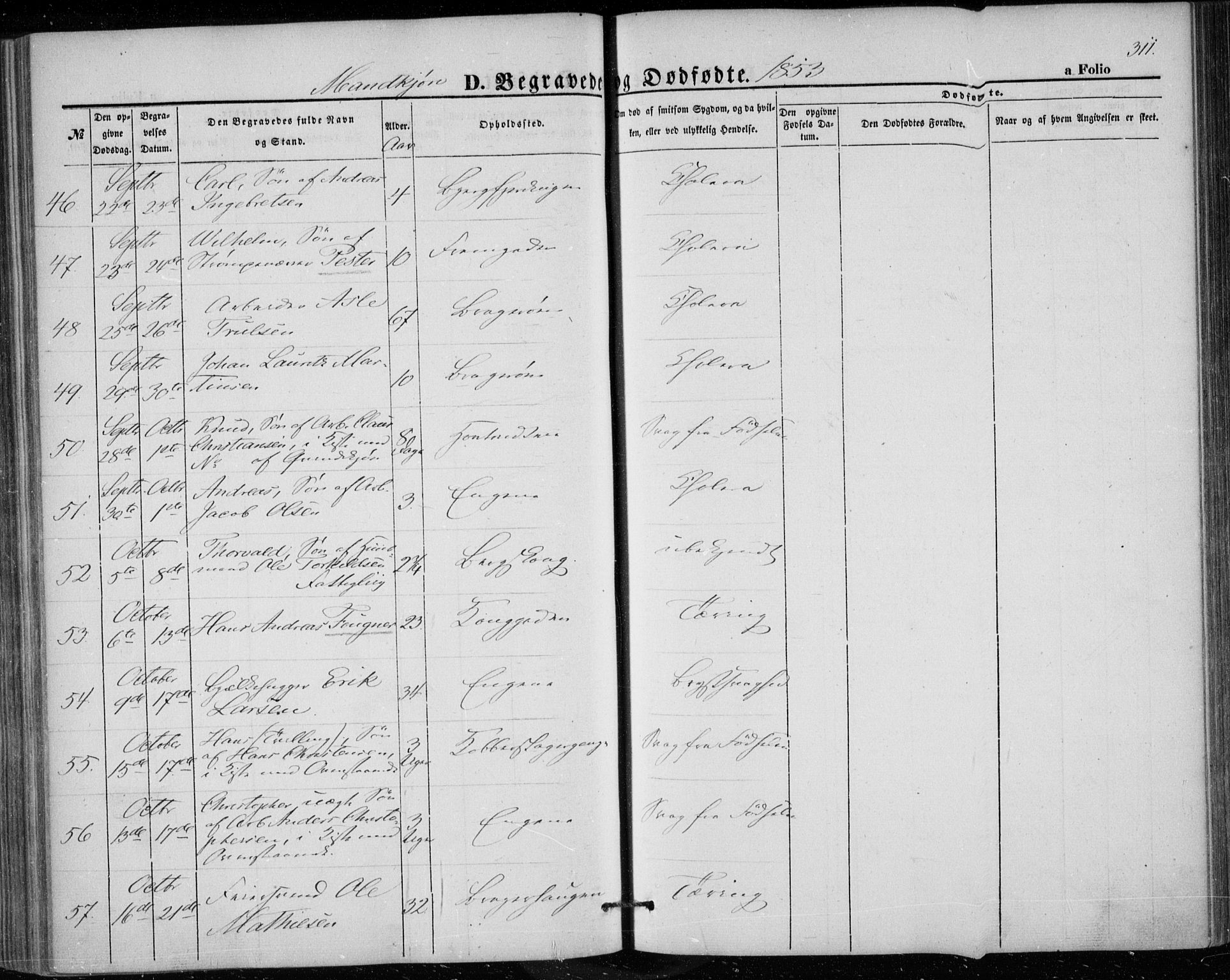 Bragernes kirkebøker, AV/SAKO-A-6/F/Fb/L0002: Parish register (official) no. II 2, 1848-1859, p. 311