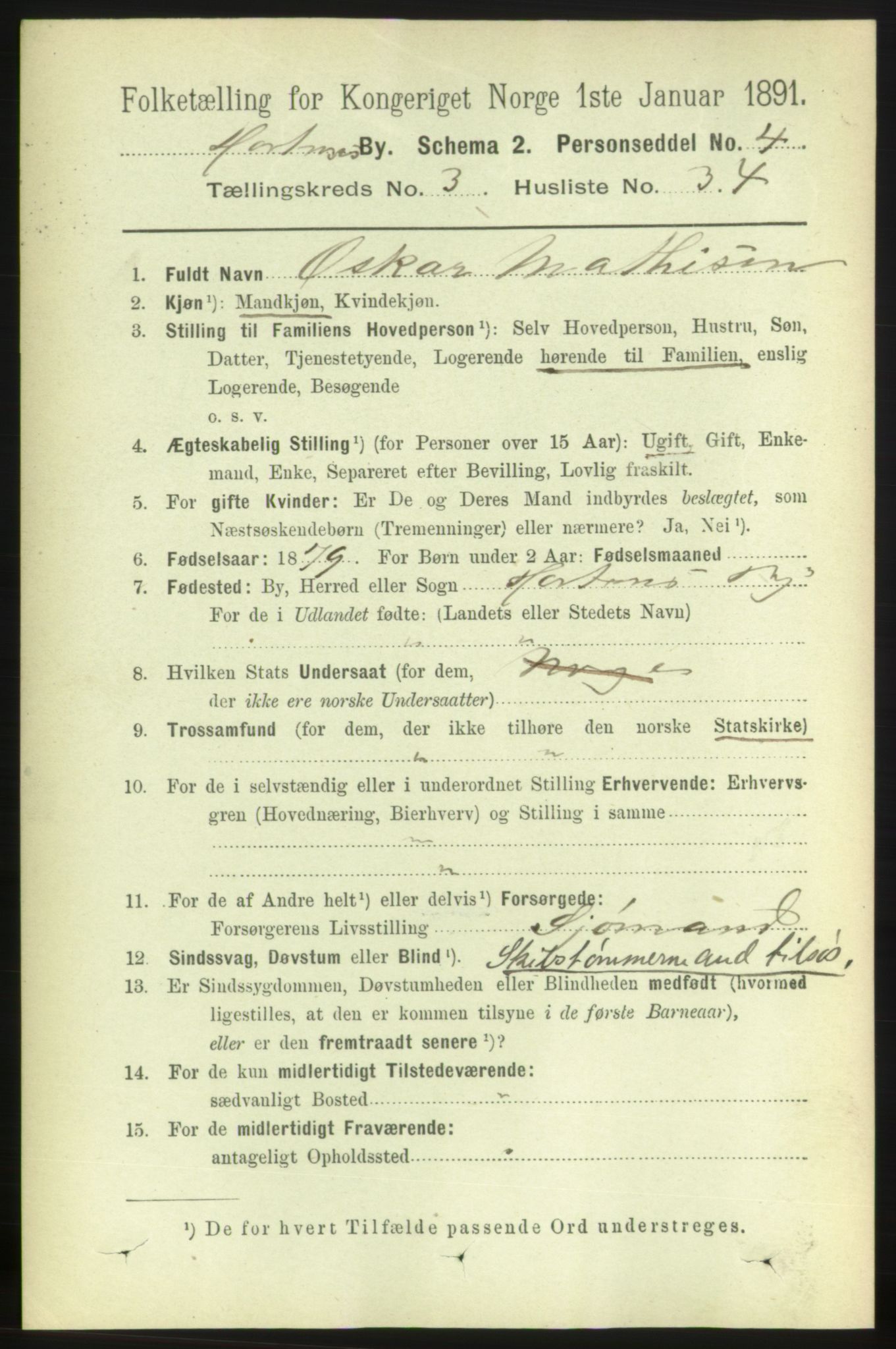 RA, 1891 census for 0703 Horten, 1891, p. 3011