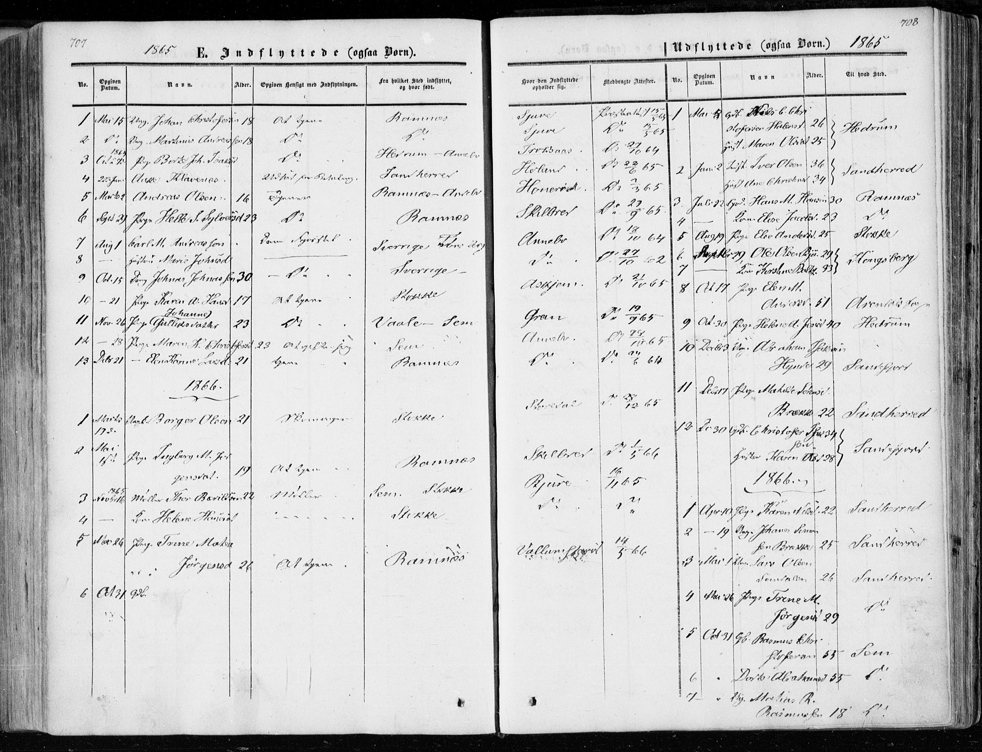 Andebu kirkebøker, AV/SAKO-A-336/F/Fa/L0005: Parish register (official) no. 5, 1857-1870, p. 707-708