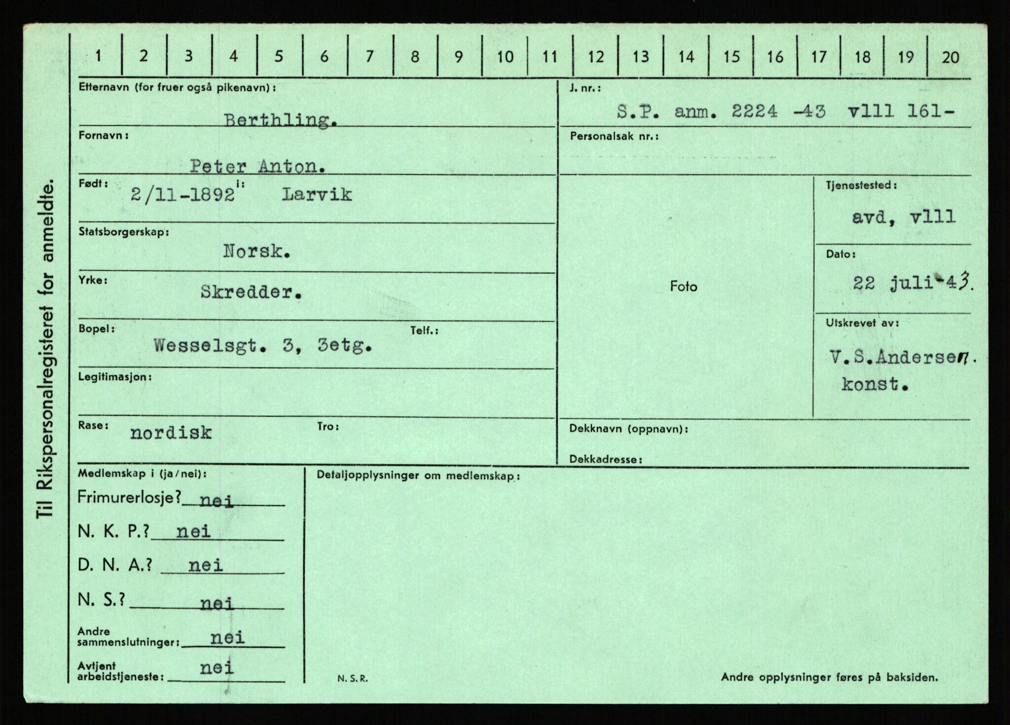 Statspolitiet - Hovedkontoret / Osloavdelingen, AV/RA-S-1329/C/Ca/L0002: Arneberg - Brand, 1943-1945, p. 3145