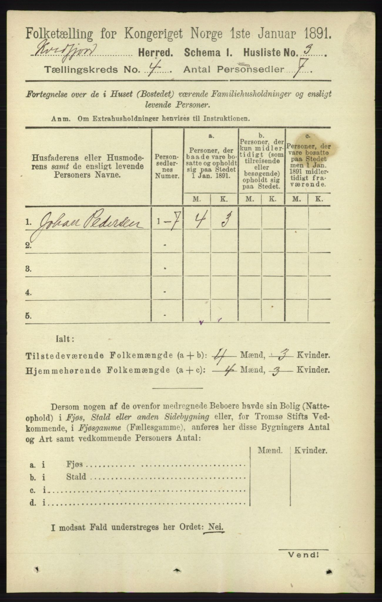 RA, 1891 census for 1911 Kvæfjord, 1891, p. 1752