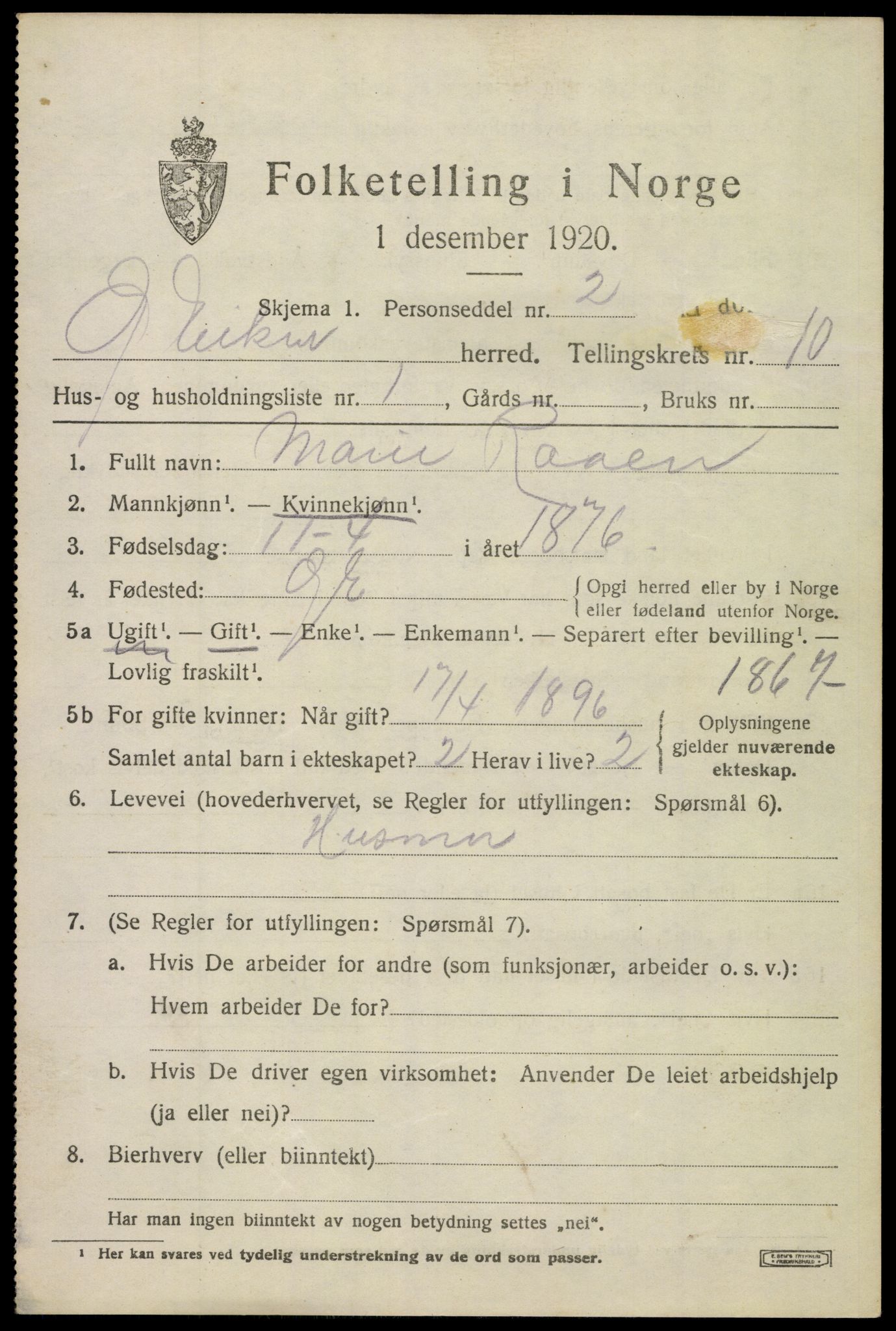 SAKO, 1920 census for Øvre Eiker, 1920, p. 16362