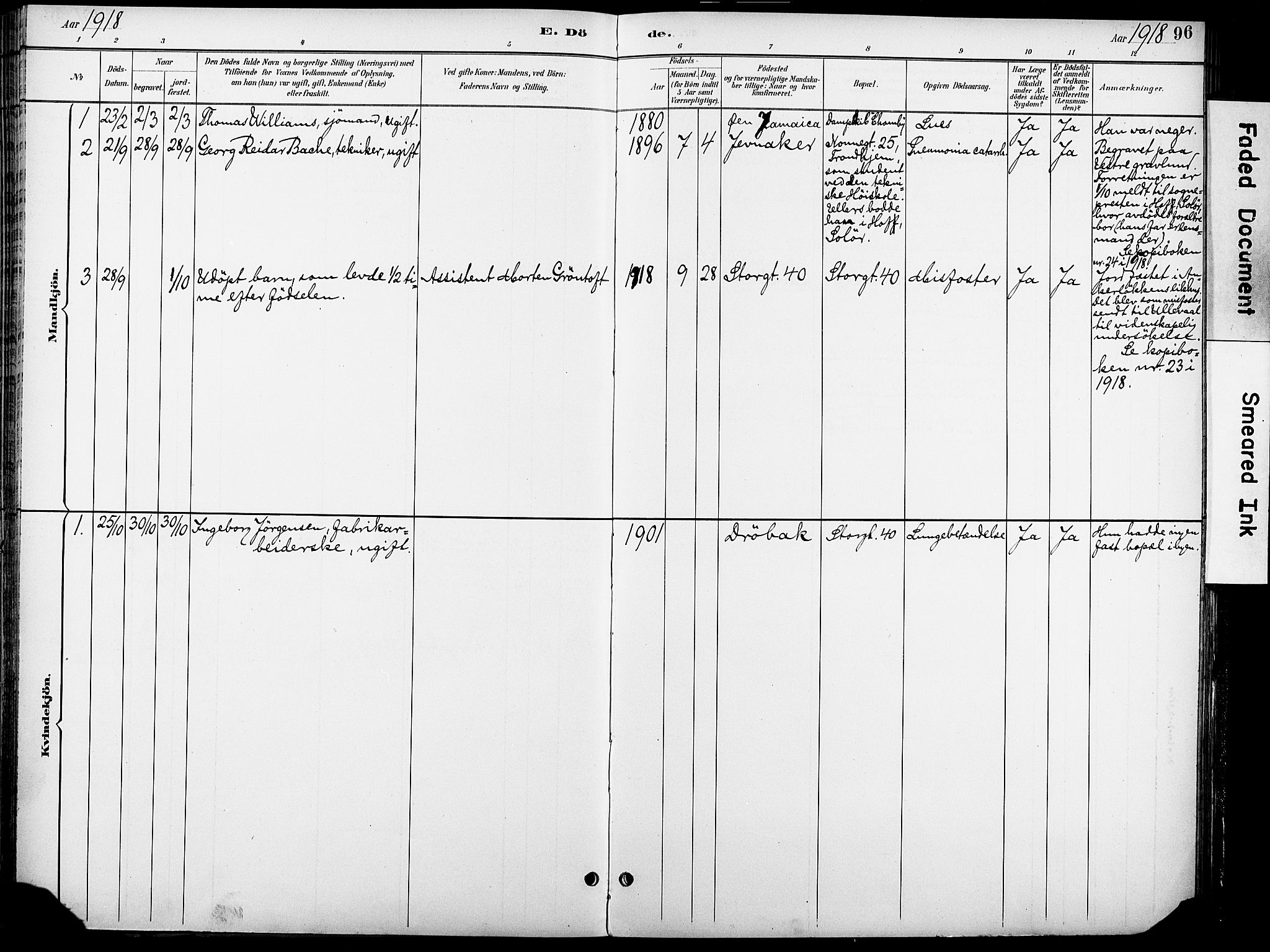 Krohgstøtten sykehusprest Kirkebøker, SAO/A-10854/F/Fa/L0003: Parish register (official) no. 3, 1890-1935, p. 96