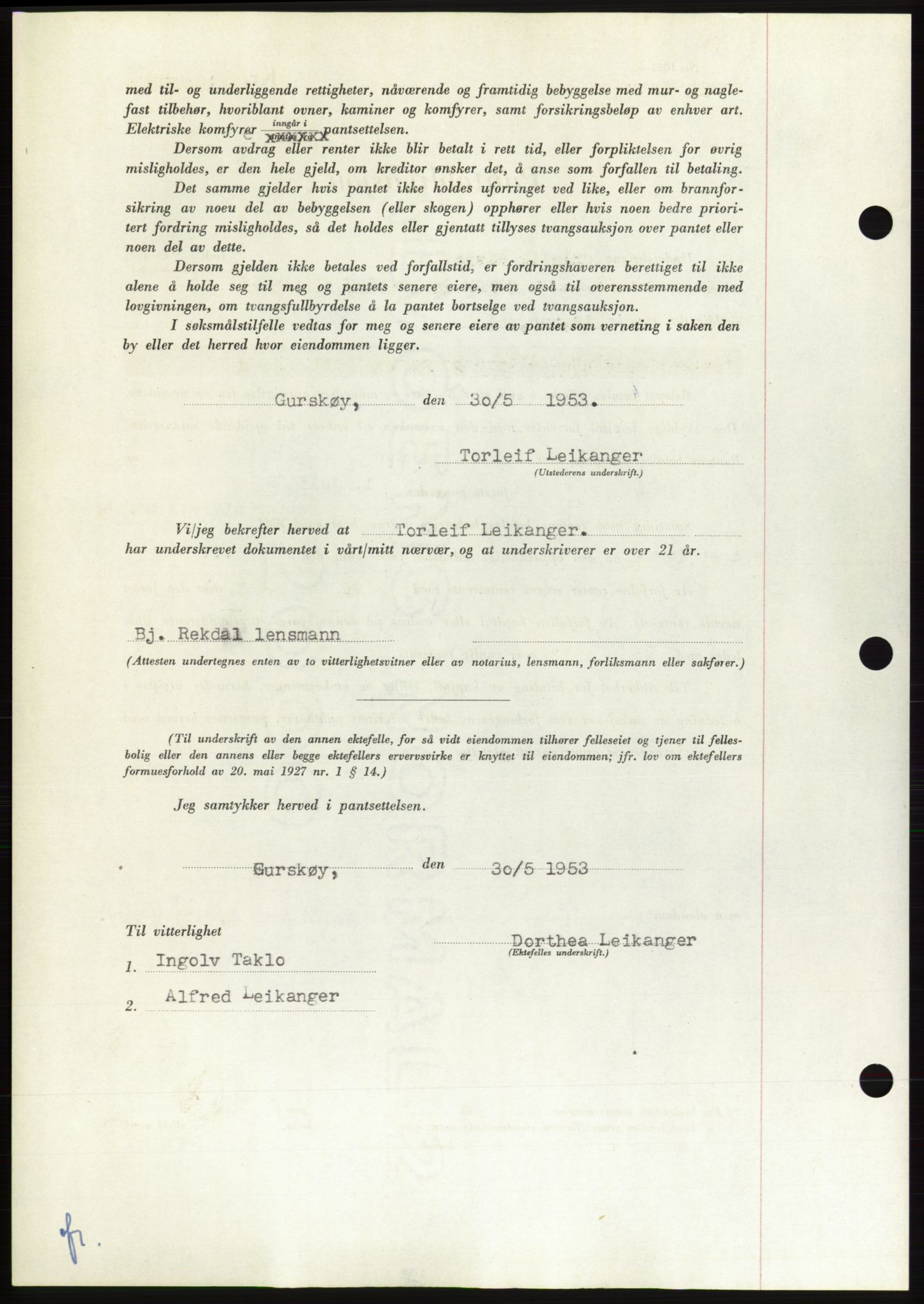 Søre Sunnmøre sorenskriveri, AV/SAT-A-4122/1/2/2C/L0123: Mortgage book no. 11B, 1953-1953, Diary no: : 1347/1953