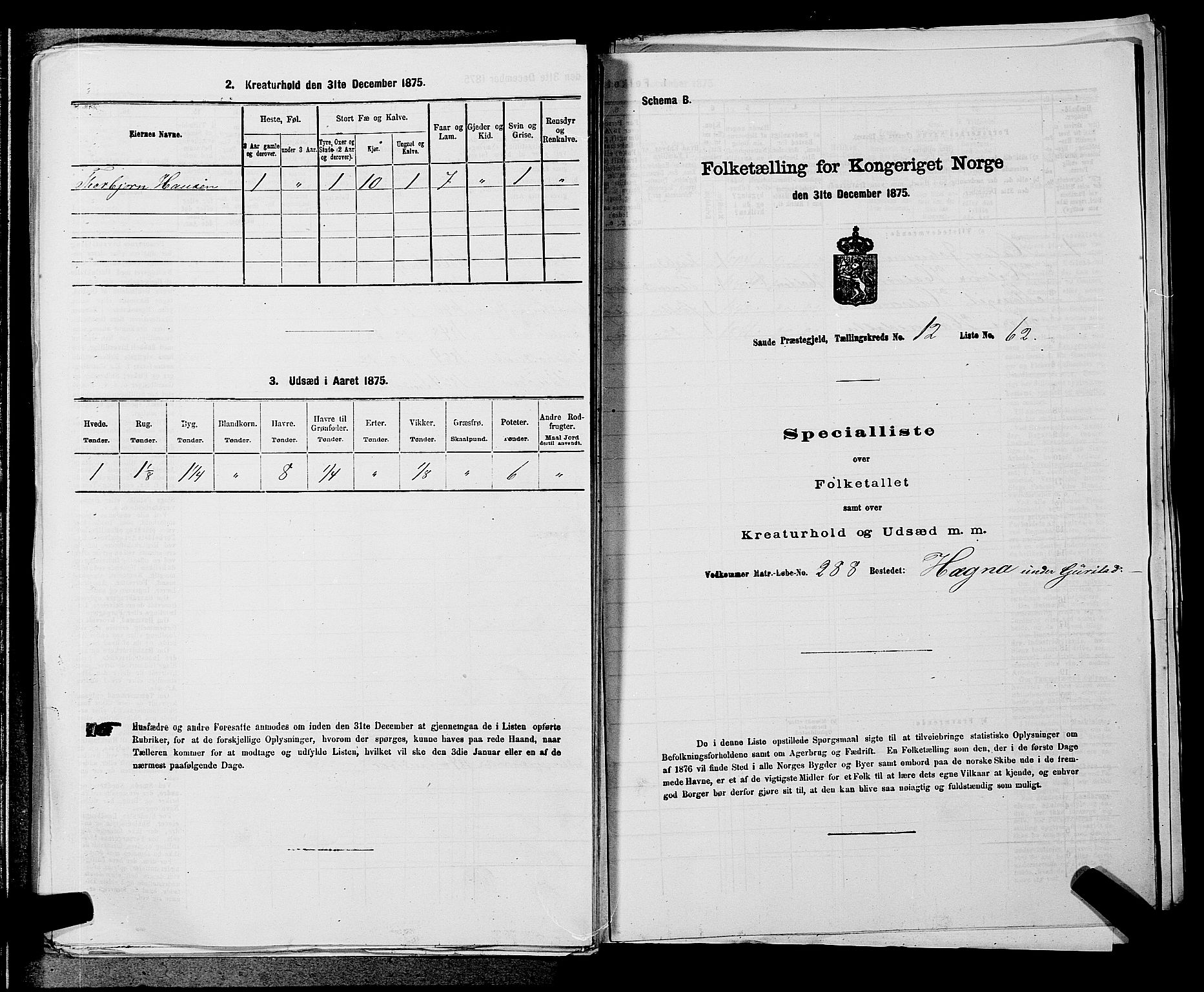 SAKO, 1875 census for 0822P Sauherad, 1875, p. 1487