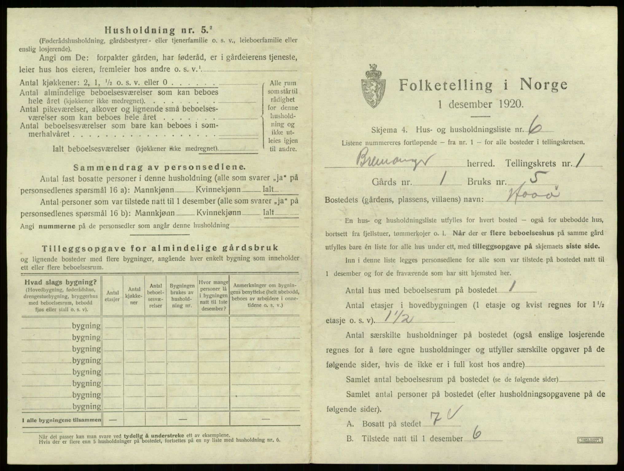 SAB, 1920 census for Bremanger, 1920, p. 63