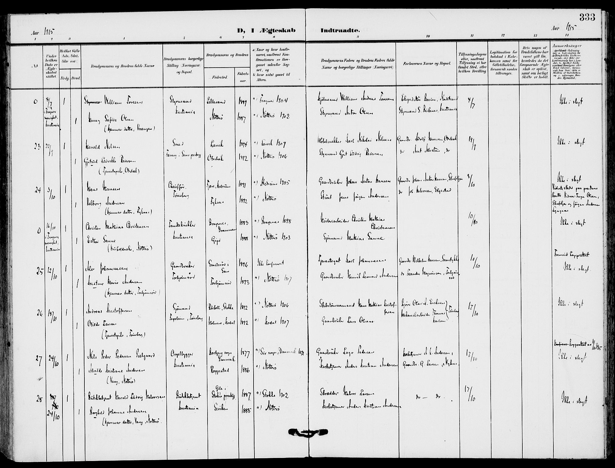 Nøtterøy kirkebøker, AV/SAKO-A-354/F/Fa/L0010: Parish register (official) no. I 10, 1908-1919, p. 333