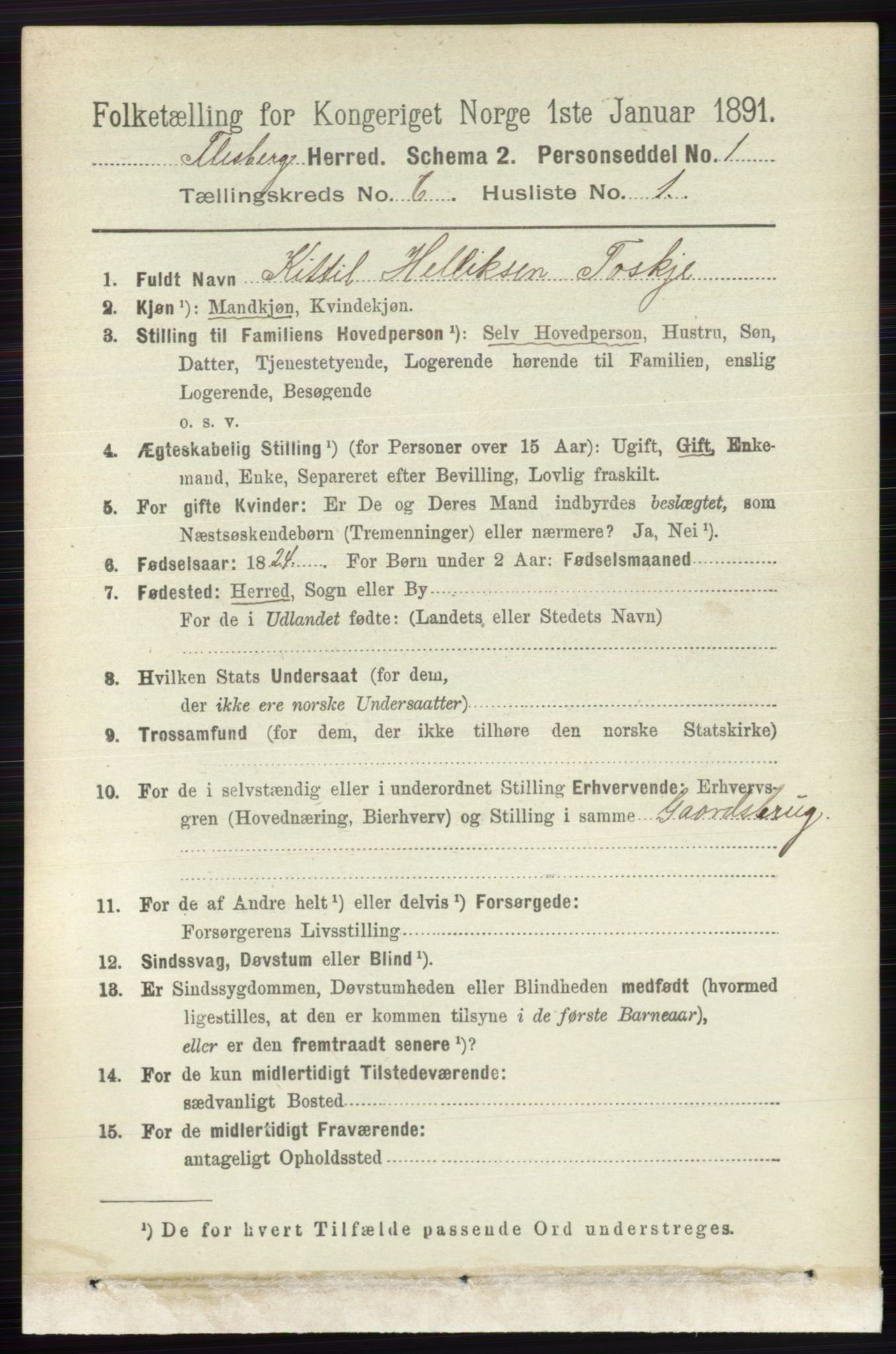 RA, 1891 census for 0631 Flesberg, 1891, p. 954