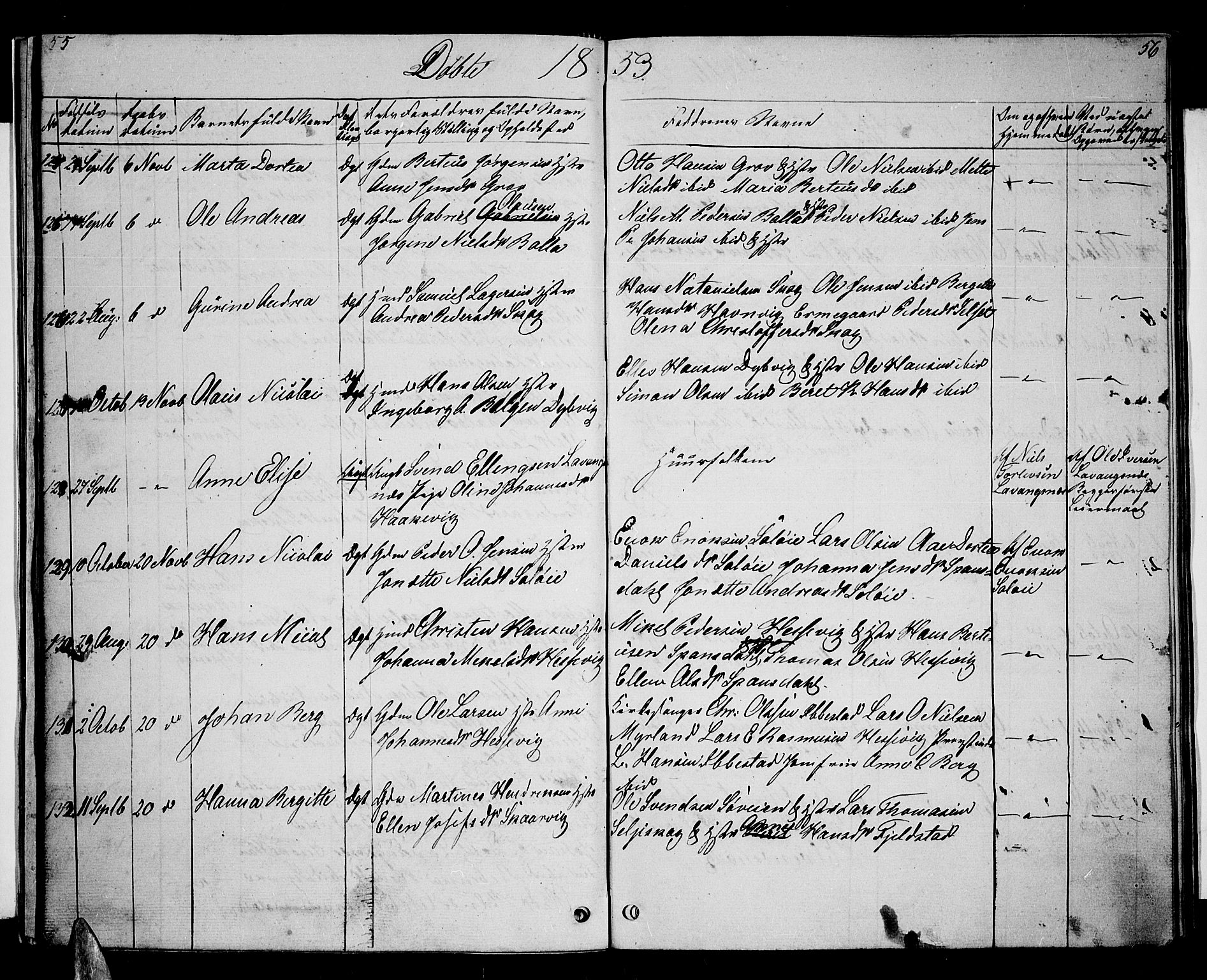 Ibestad sokneprestembete, SATØ/S-0077/H/Ha/Hab/L0004klokker: Parish register (copy) no. 4, 1852-1860, p. 55-56