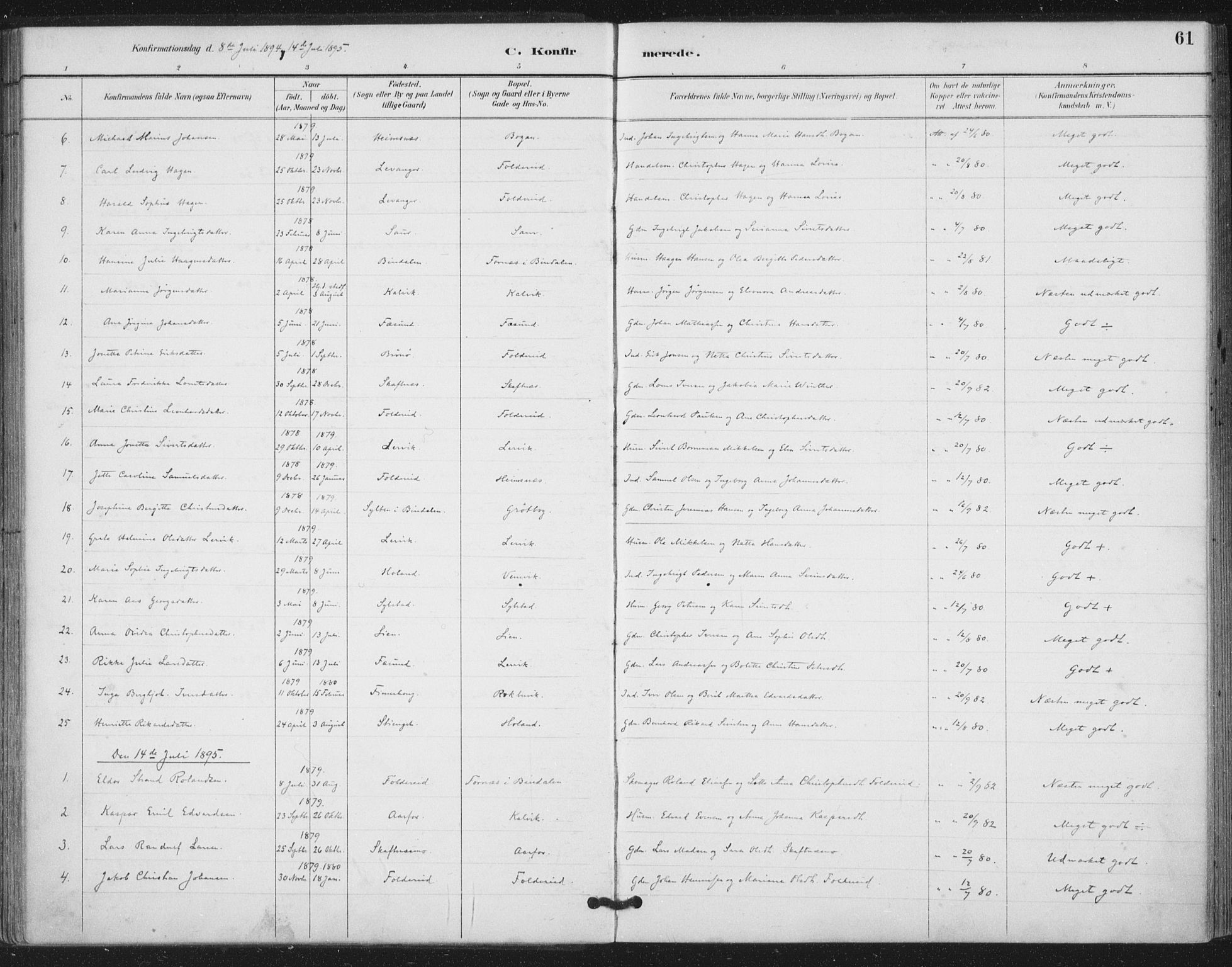 Ministerialprotokoller, klokkerbøker og fødselsregistre - Nord-Trøndelag, SAT/A-1458/783/L0660: Parish register (official) no. 783A02, 1886-1918, p. 61