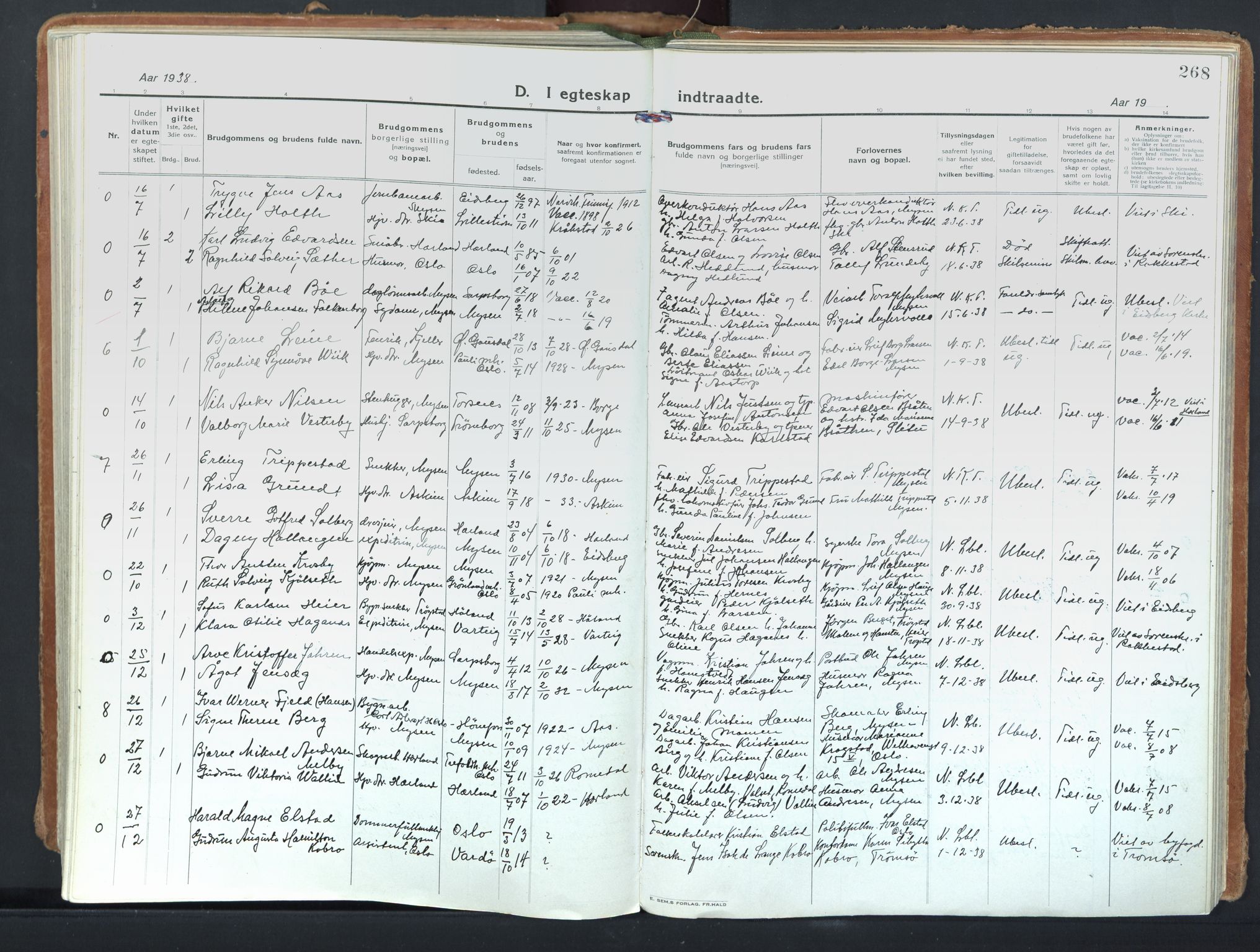 Eidsberg prestekontor Kirkebøker, SAO/A-10905/F/Fd/L0001: Parish register (official) no. IV 1, 1921-1948, p. 268