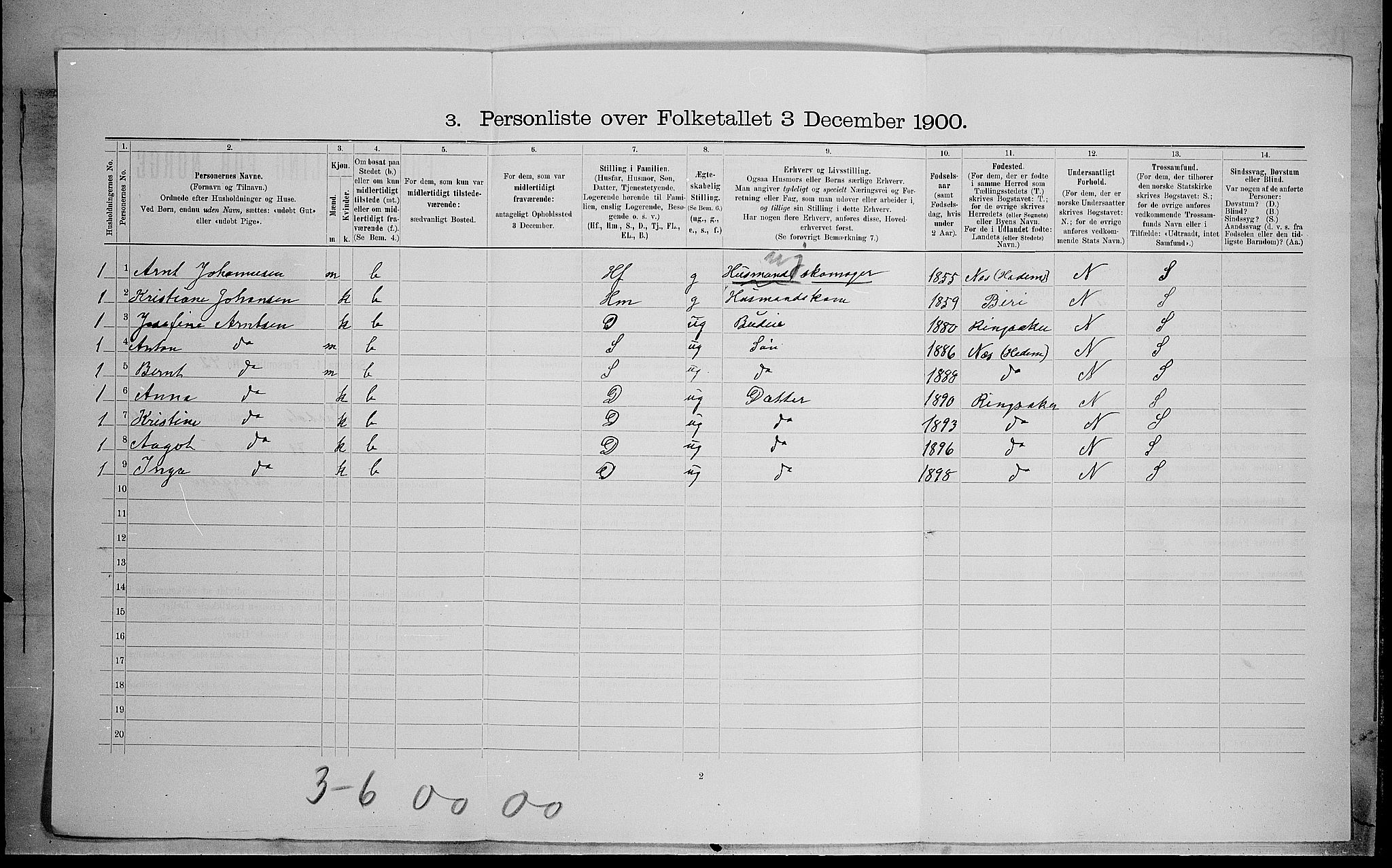 SAH, 1900 census for Vardal, 1900, p. 1176