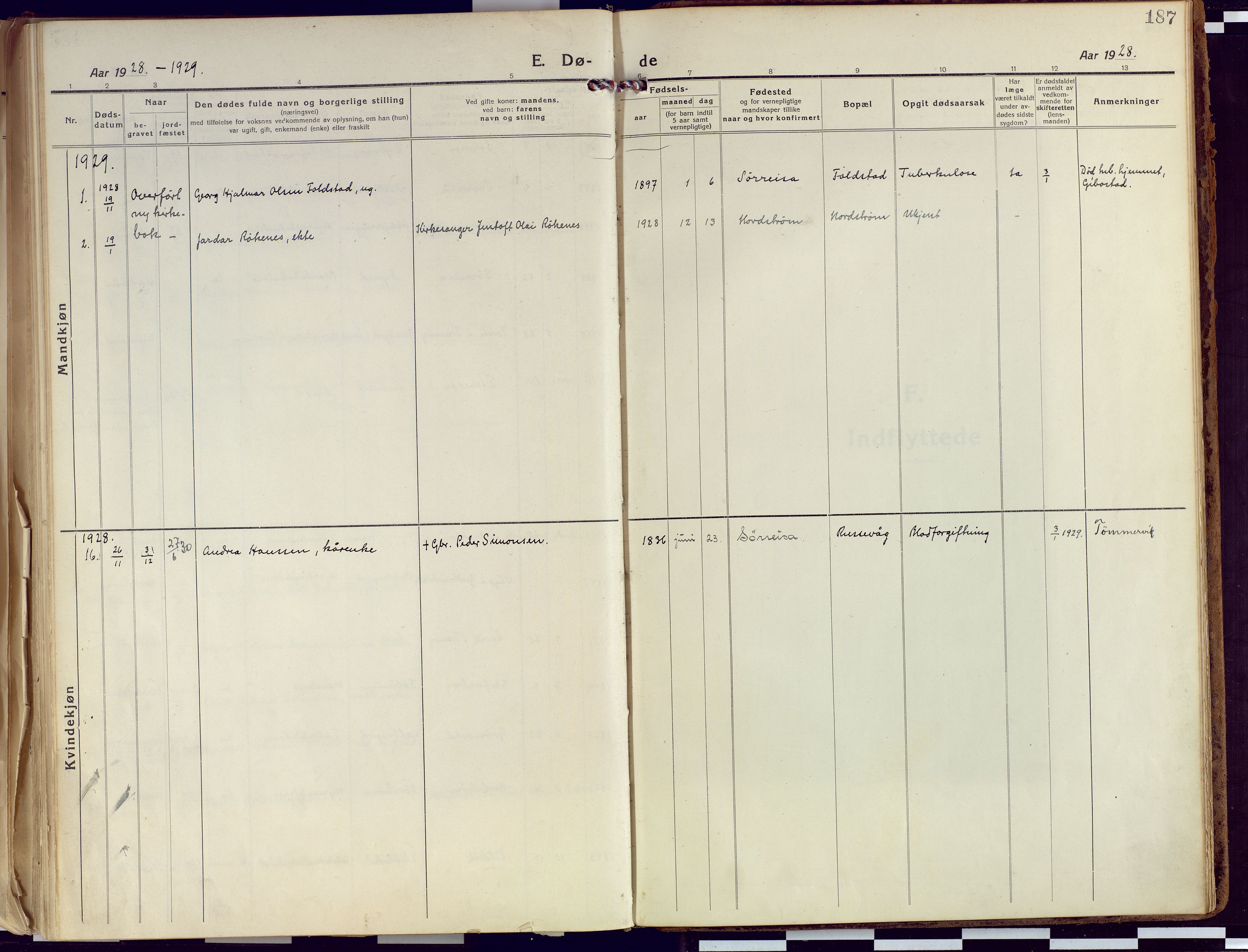 Tranøy sokneprestkontor, SATØ/S-1313/I/Ia/Iaa/L0015kirke: Parish register (official) no. 15, 1919-1928, p. 187