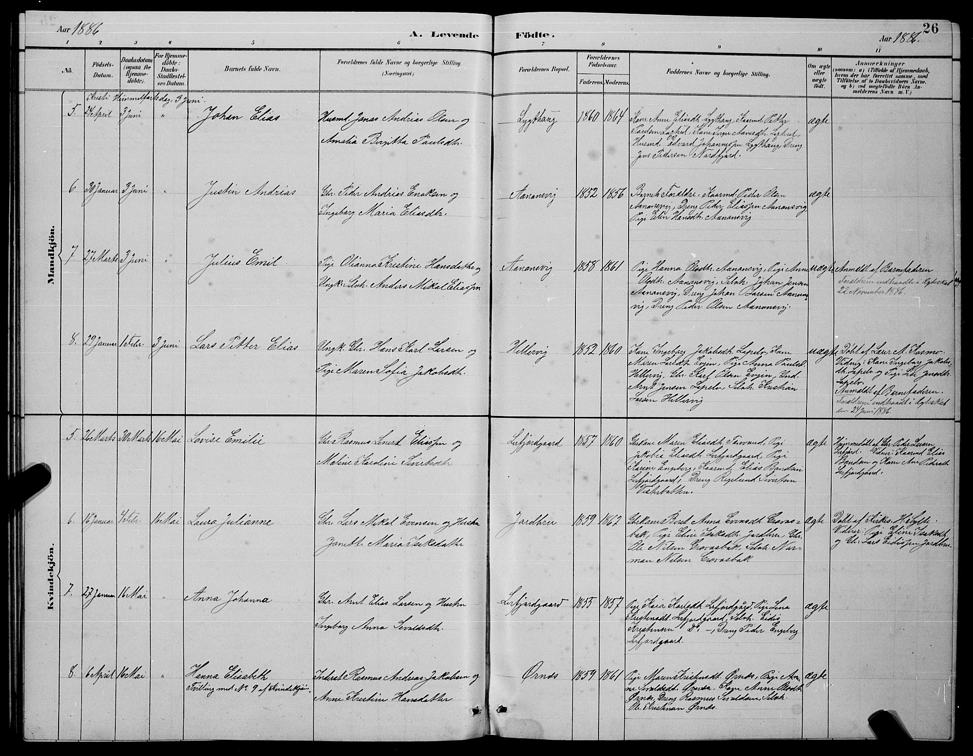 Ministerialprotokoller, klokkerbøker og fødselsregistre - Nordland, AV/SAT-A-1459/854/L0785: Parish register (copy) no. 854C01, 1883-1891, p. 26