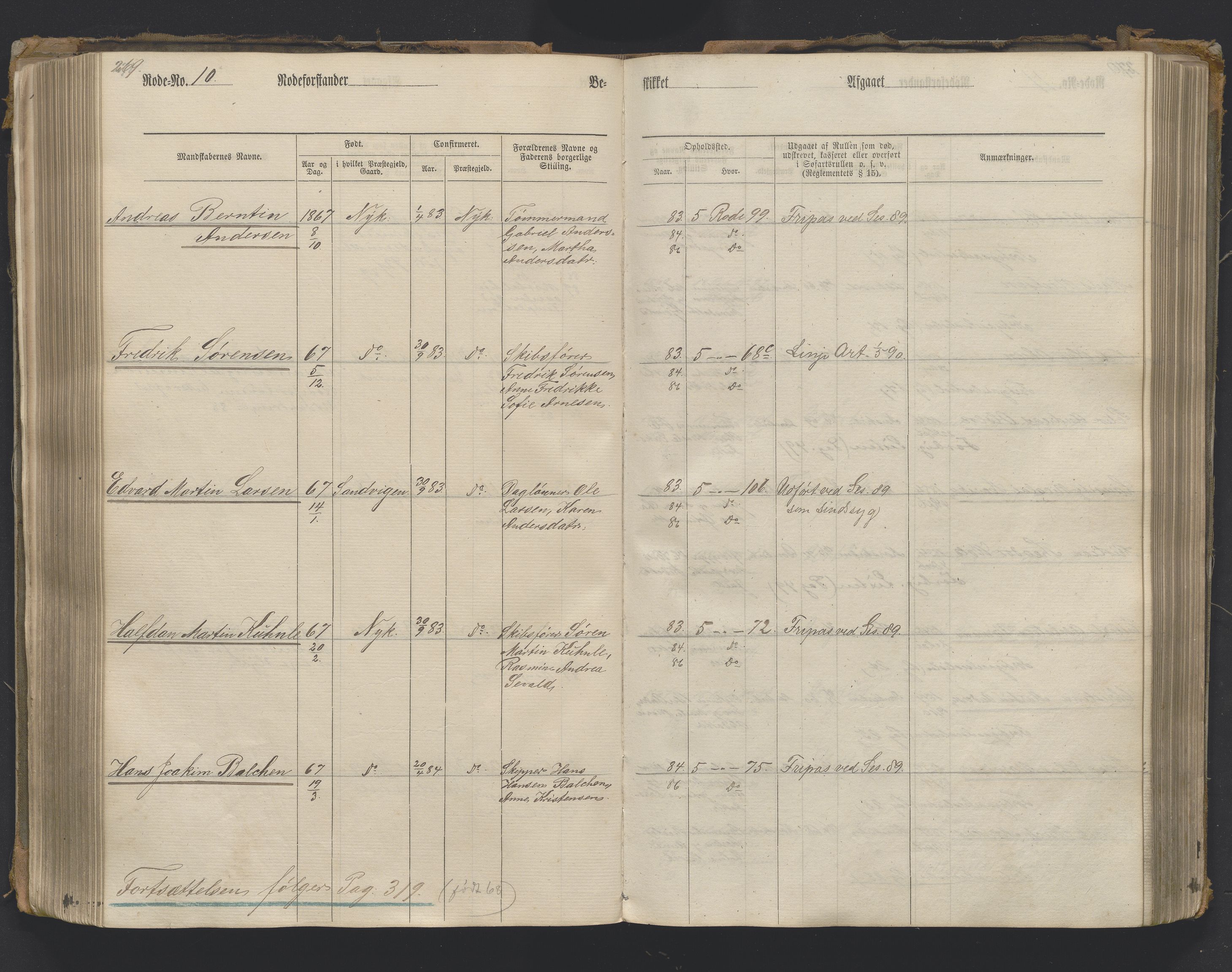 Bergens Krigskommisariat, SAB/A-5103/H/Hj/Hjc/Hjcb/L0001: Mannskapsrulle rode nr 1-21 (eldre ref: 275), 1870-1895, p. 269