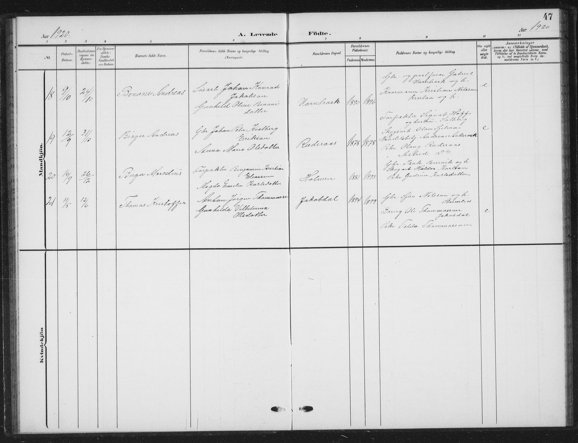 Ministerialprotokoller, klokkerbøker og fødselsregistre - Nordland, AV/SAT-A-1459/823/L0331: Parish register (copy) no. 823C03, 1905-1934, p. 47