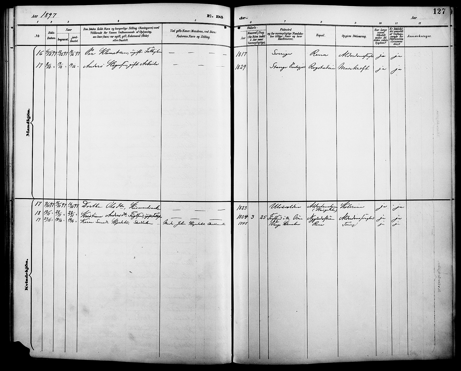 Åmot prestekontor, Hedmark, AV/SAH-PREST-056/H/Ha/Haa/L0011: Parish register (official) no. 11, 1890-1897, p. 127