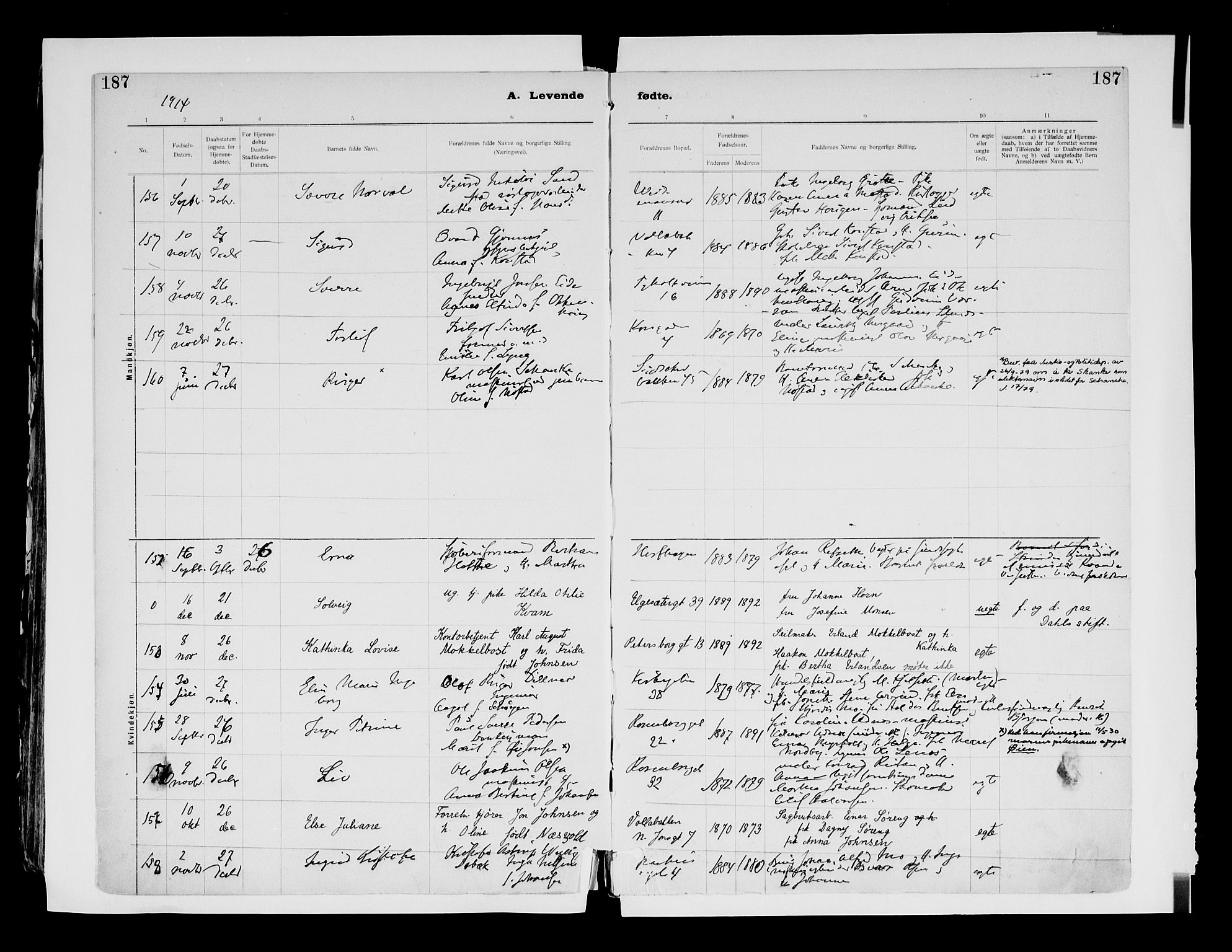 Ministerialprotokoller, klokkerbøker og fødselsregistre - Sør-Trøndelag, SAT/A-1456/604/L0203: Parish register (official) no. 604A23, 1908-1916, p. 187