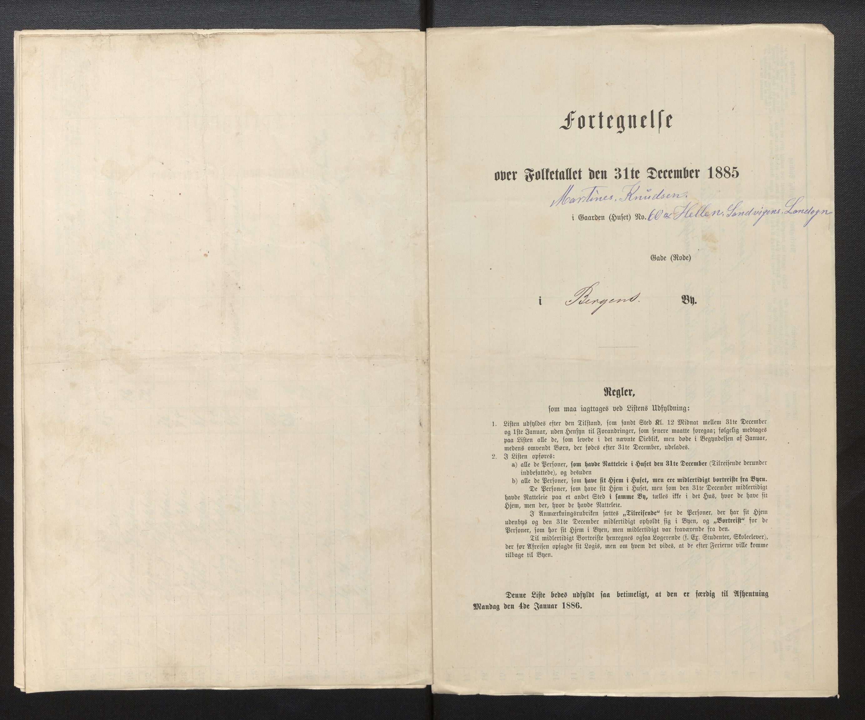 SAB, 1885 census for 1301 Bergen, 1885, p. 2030