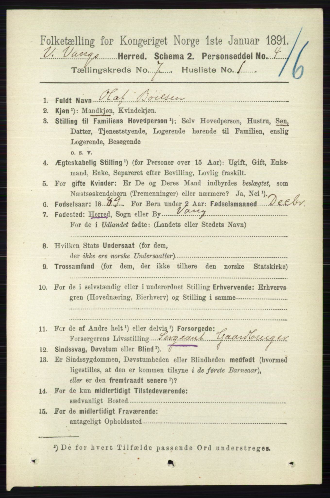 RA, 1891 census for 0545 Vang, 1891, p. 1420